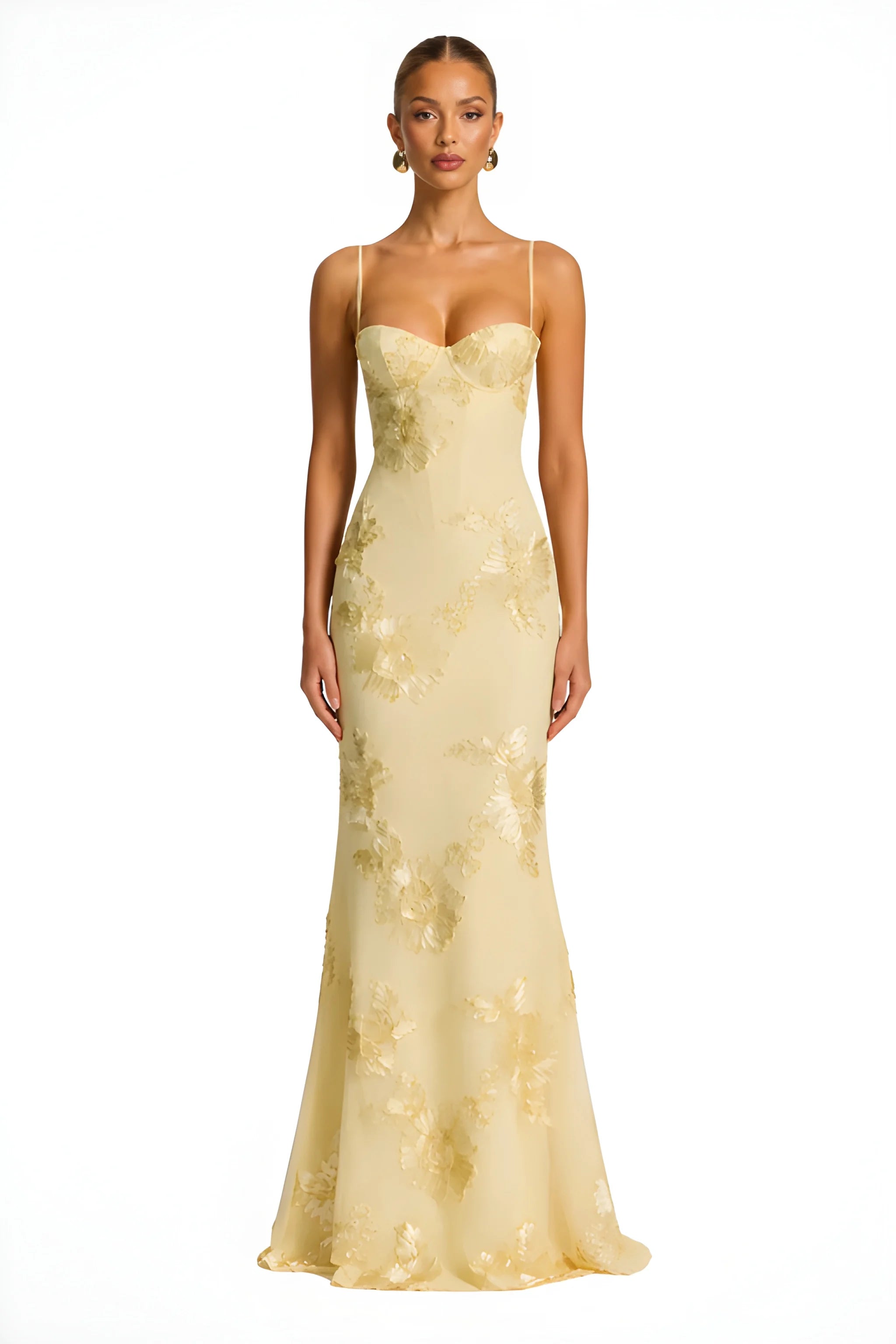Women's Formal Elegant Maxi Wedding Guest Dress with Embroidered Detailing