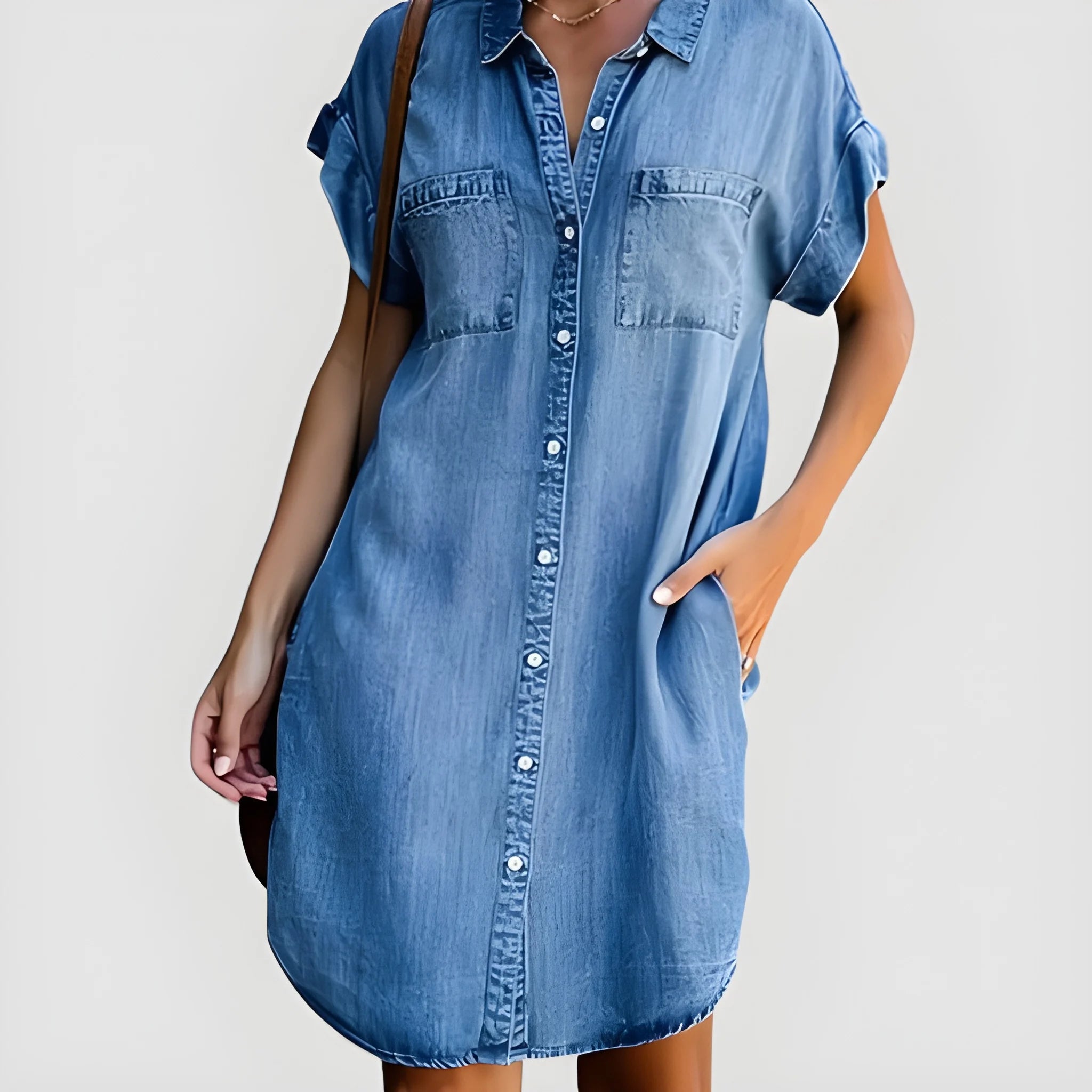 Women's Casual Denim Mini Summer Dress with Short Sleeves