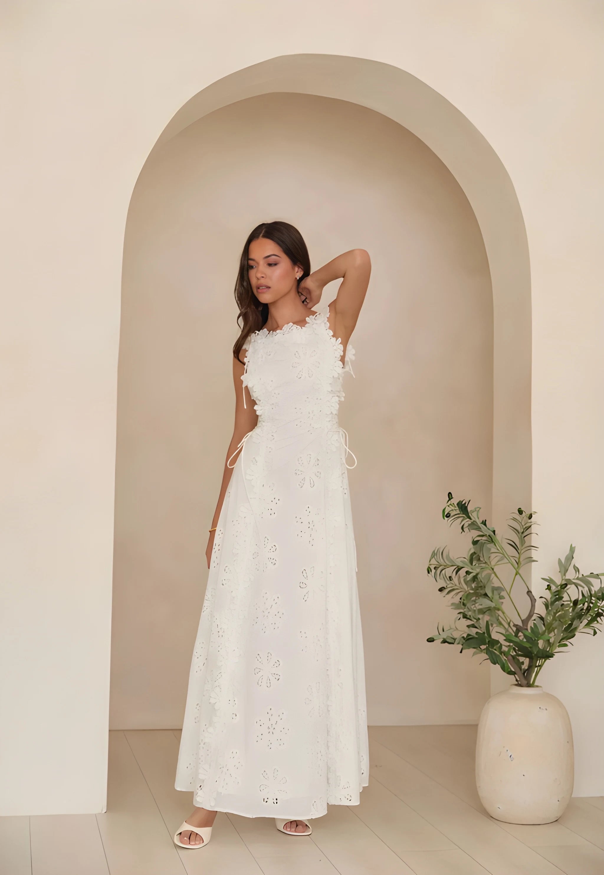 Women's Floral Embroidered Maxi Summer Dress with Adjustable Waist