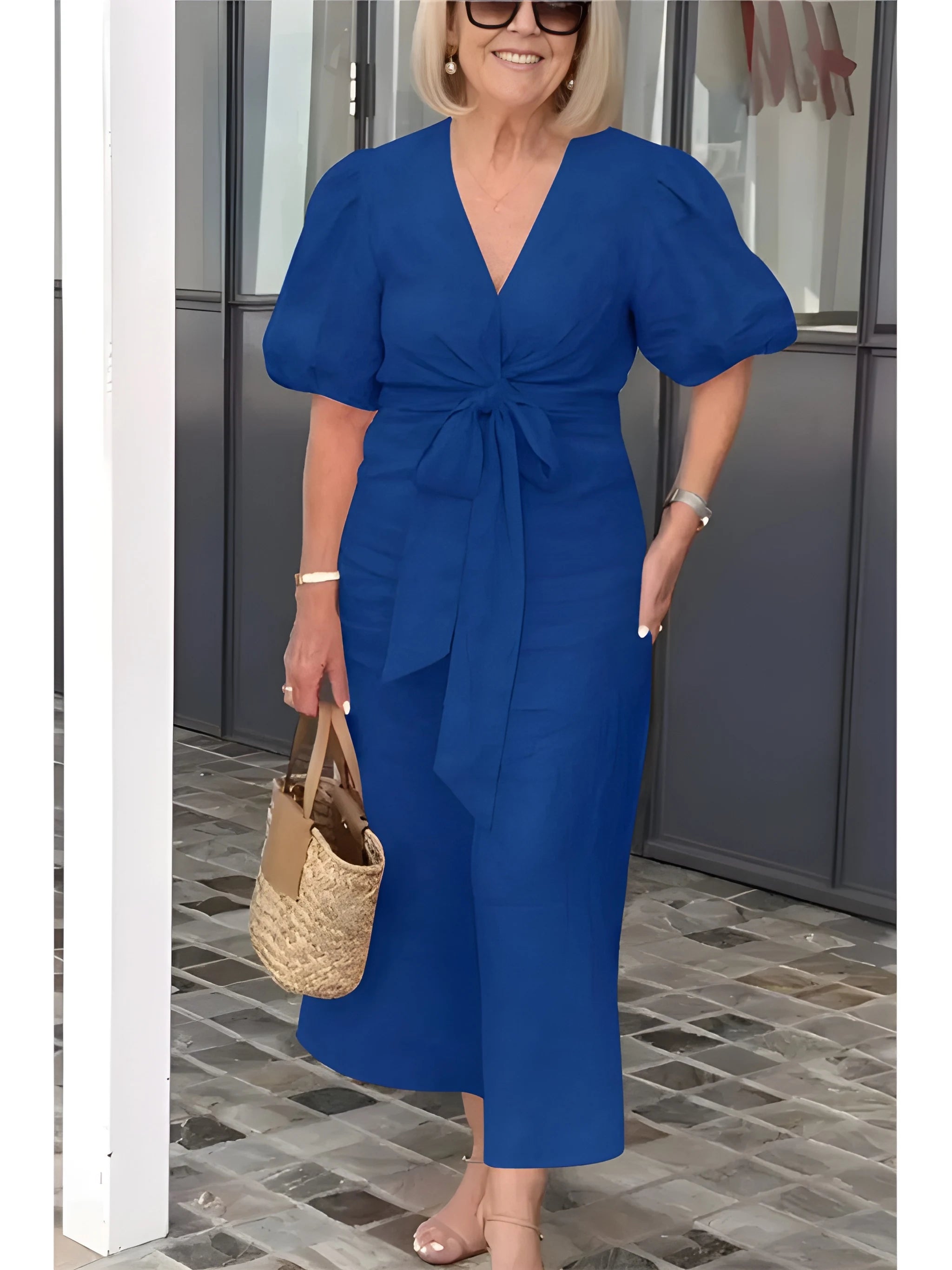 Women's Elegant Midi Summer Dress with Puff Sleeve
