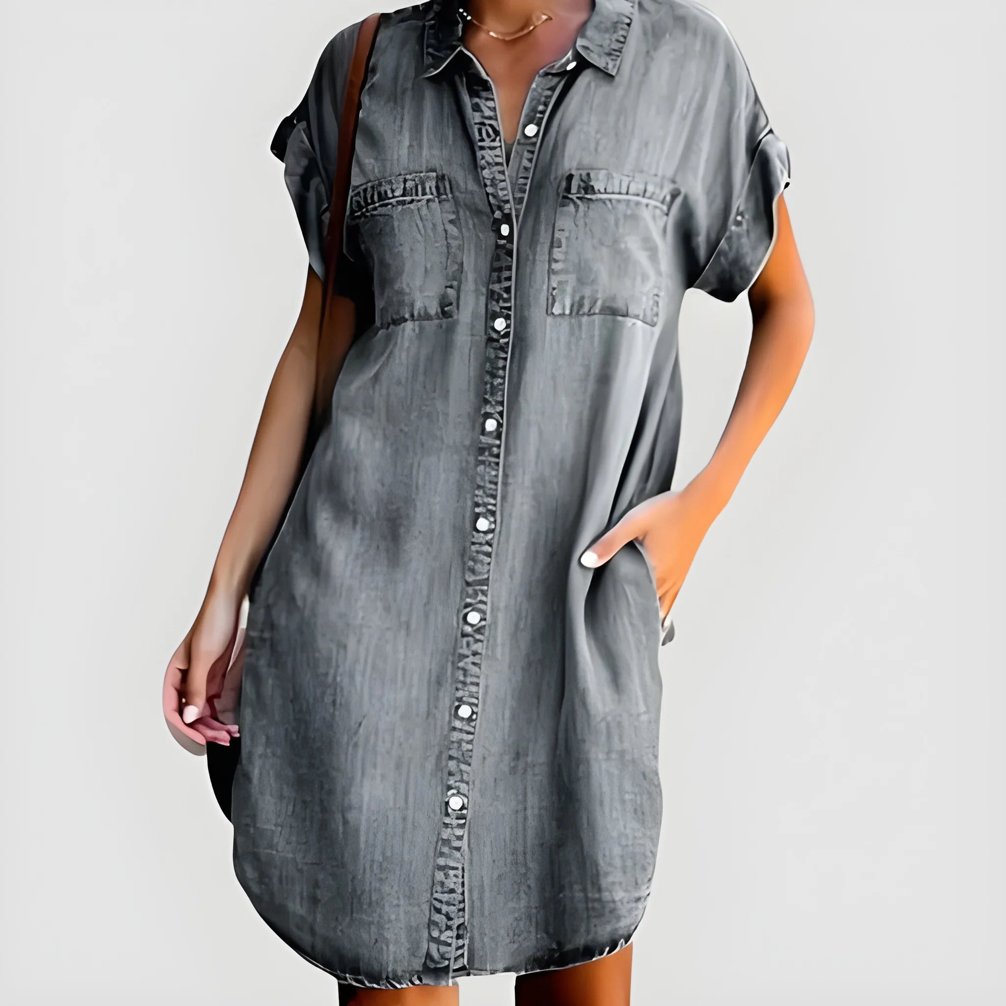 Women's Casual Denim Mini Summer Dress with Short Sleeves