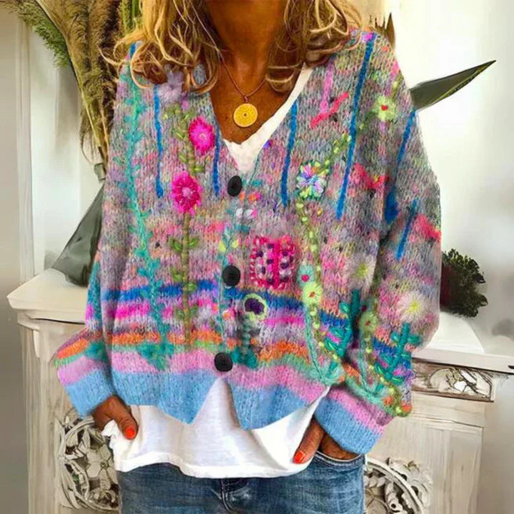 Angie | Women's Floral Warm Cardigan | Button Down