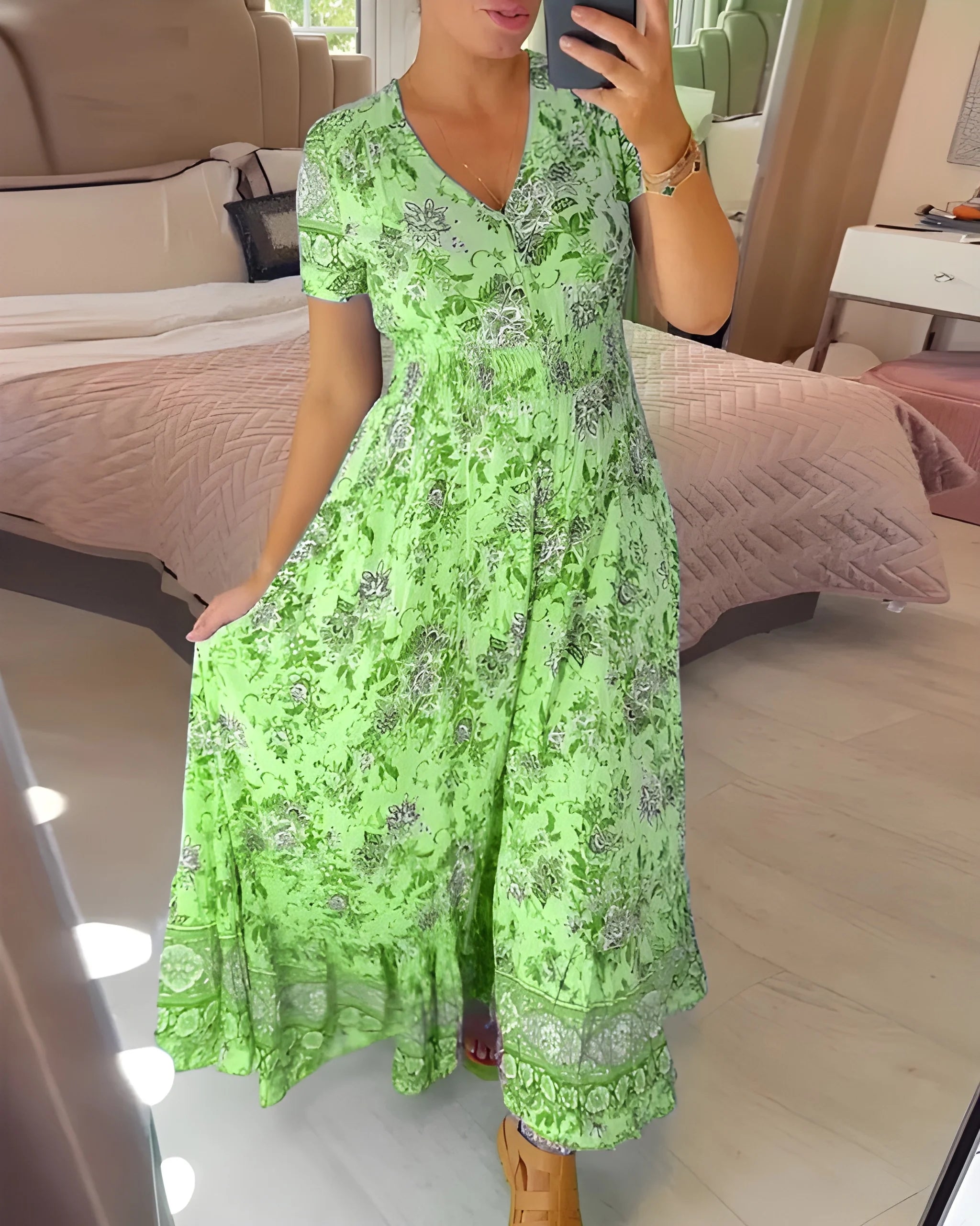 Women's Floral Boho Maxi Summer Dress with Button Front