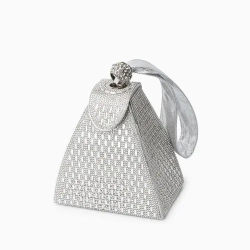 Women's Asymmetrical Hand Bag with Rhinestone Handle and Magnetic Closure