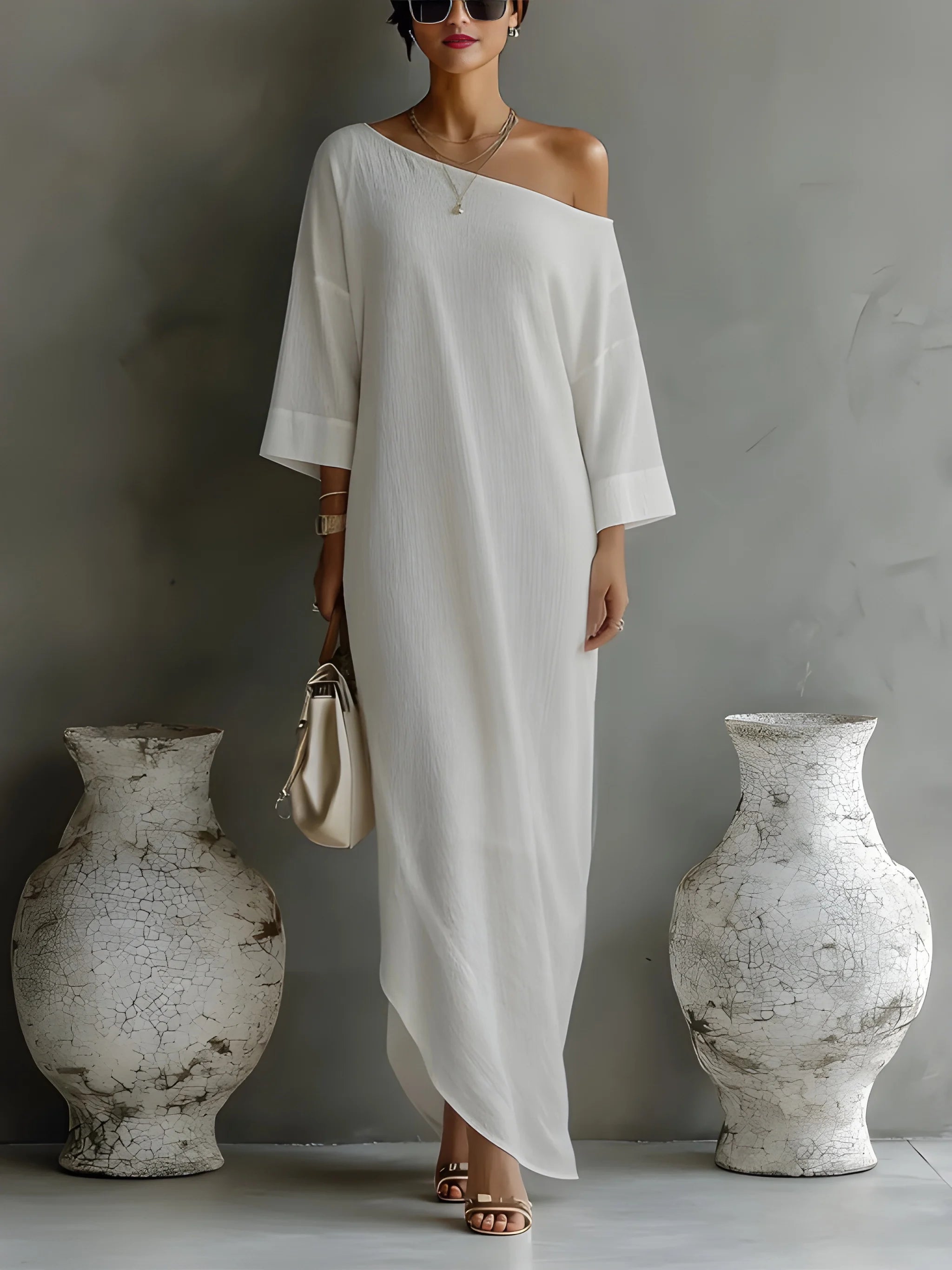 Women's Elegant Flowy Maxi Summer Dress with One Shoulder