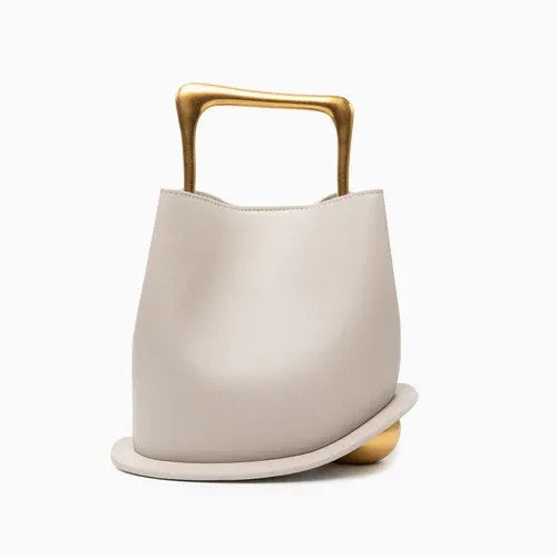 Women's Asymmetrical Hand Bag with Geometric Handle and Detachable Strap