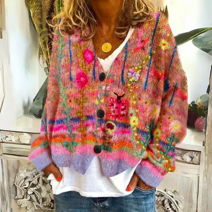 Angie | Women's Floral Warm Cardigan | Button Down