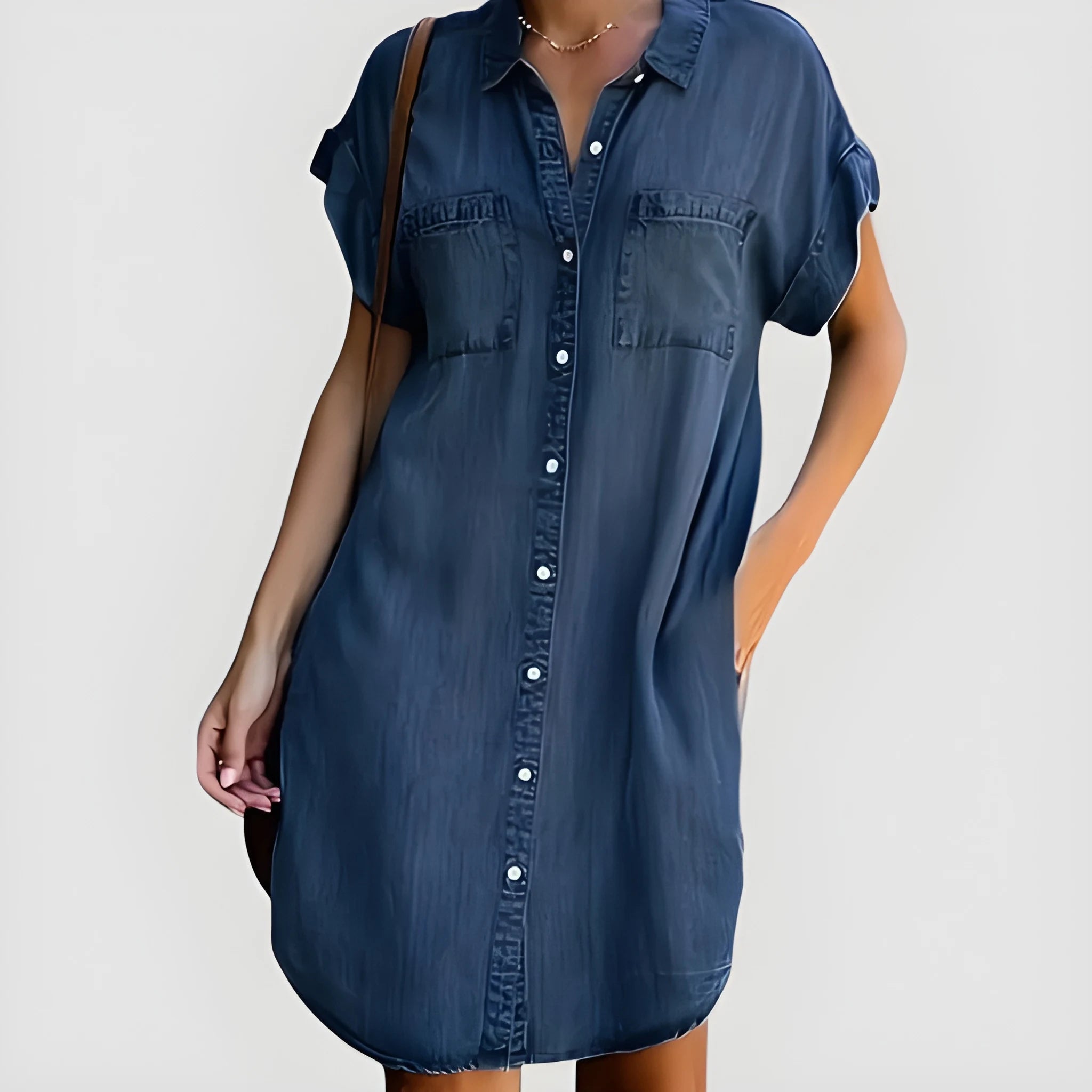 Women's Casual Denim Mini Summer Dress with Short Sleeves