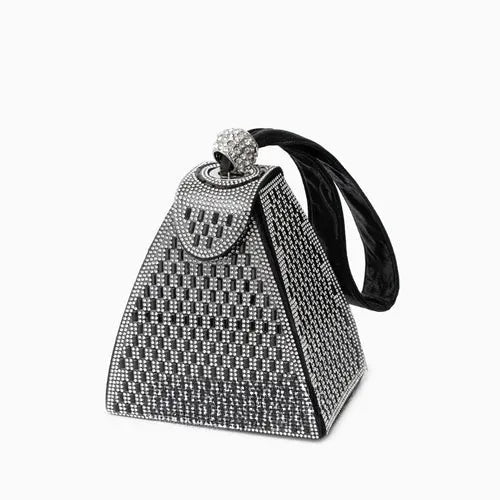 Women's Asymmetrical Hand Bag with Rhinestone Handle and Magnetic Closure