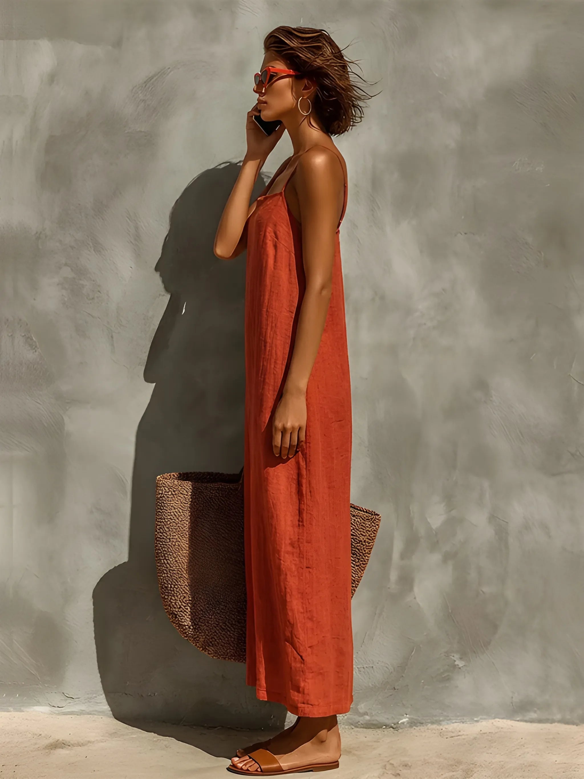 Women's Boho Flowy Maxi Summer Dress with Square Neck