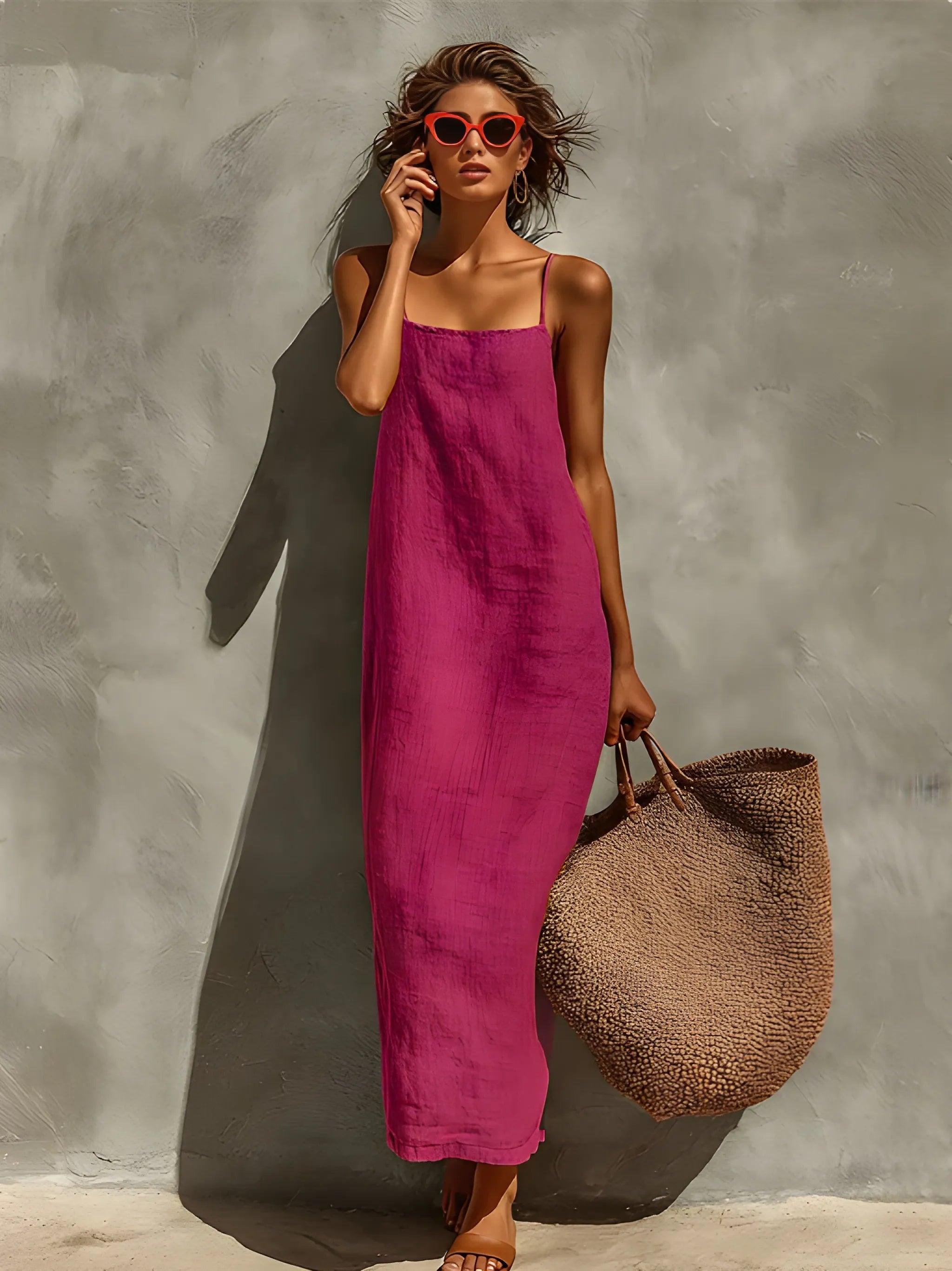 Women's Boho Flowy Maxi Summer Dress with Square Neck