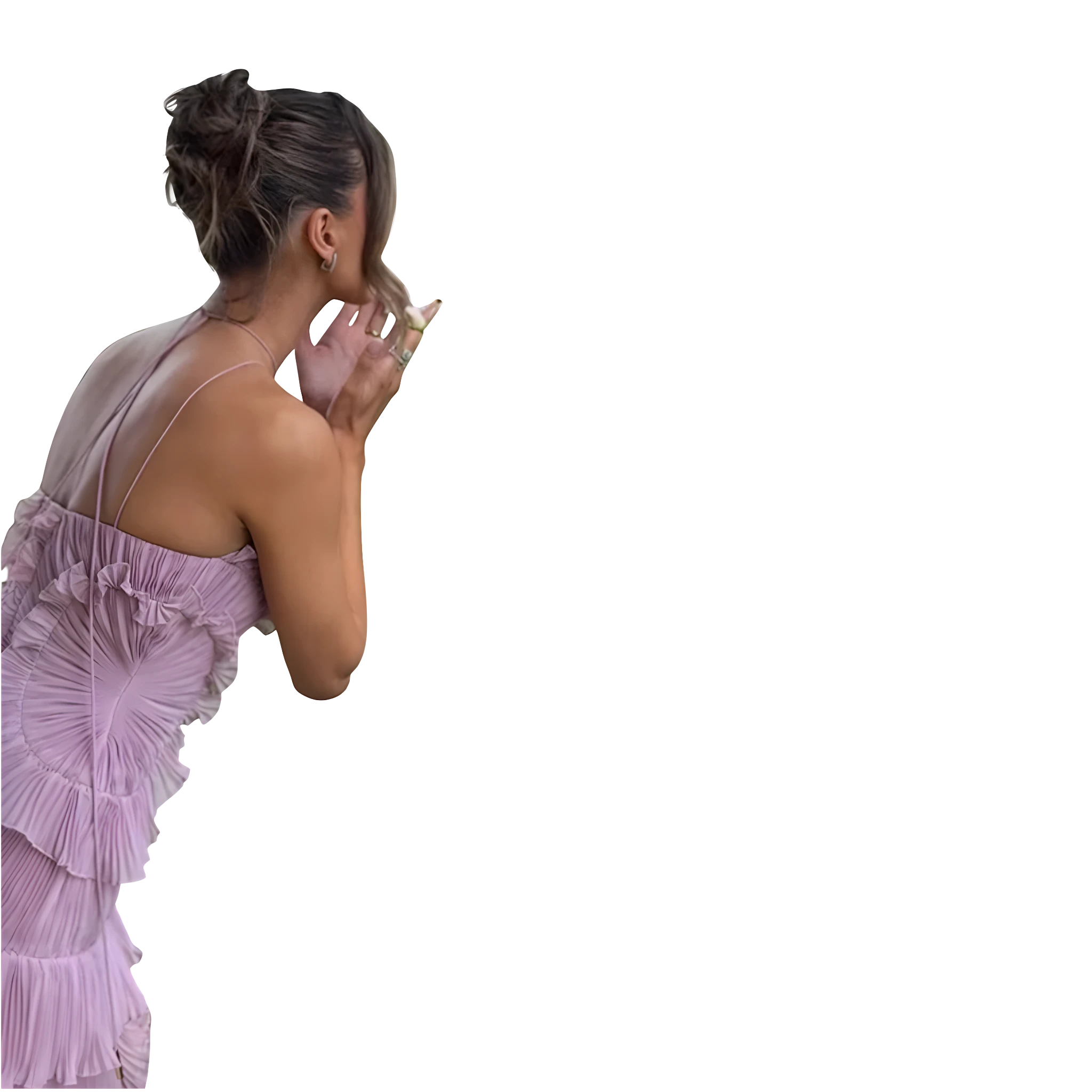 Women's Wedding Guest Maxi Dress with Halter Neckline and Pleated Ruffle