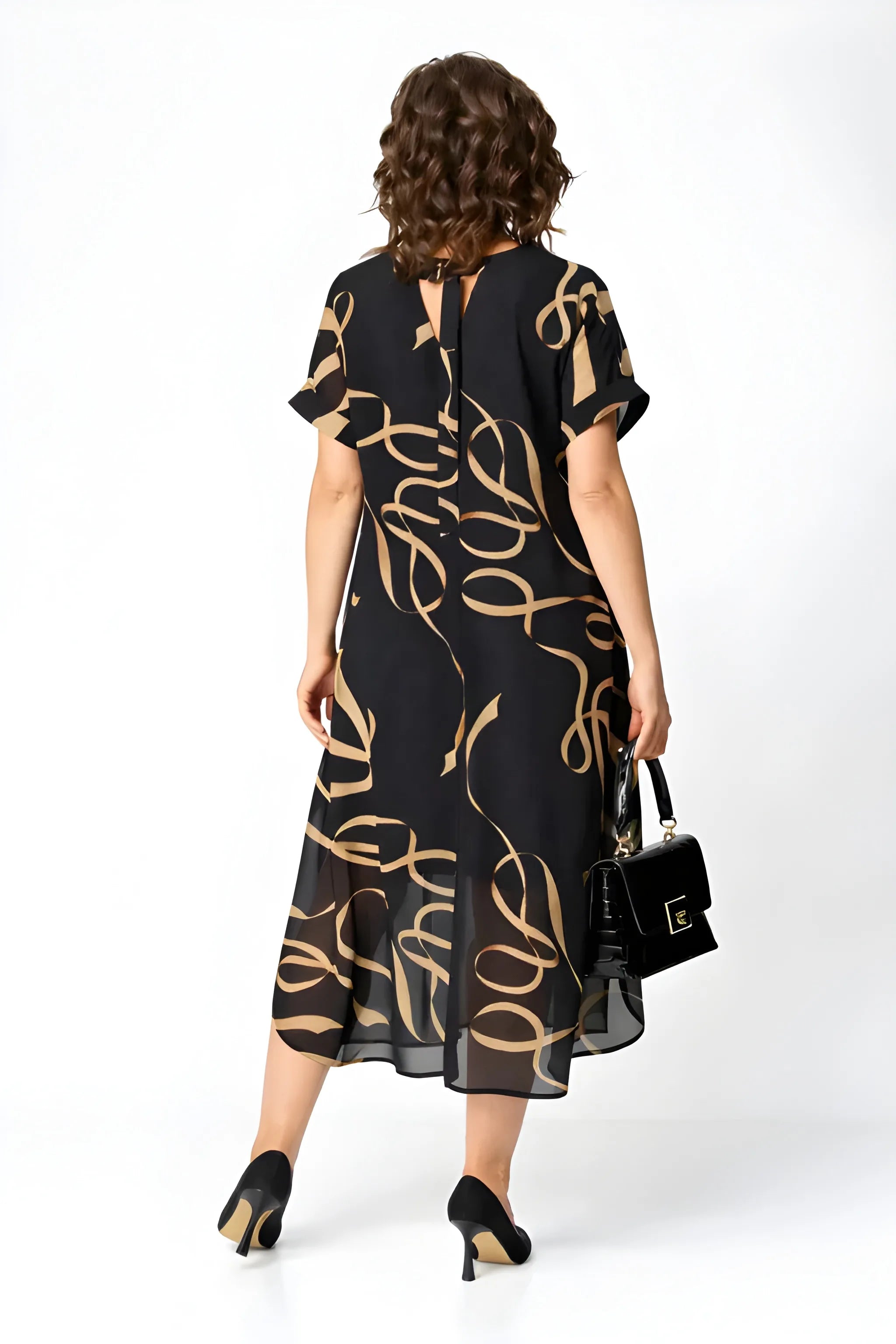 Women's Printed Flowy Midi Summer Dress with V-Neck