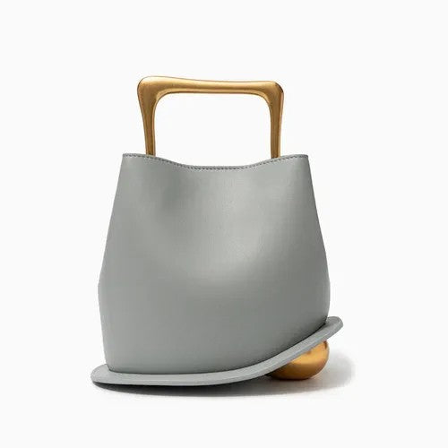 Women's Asymmetrical Hand Bag with Geometric Handle and Detachable Strap