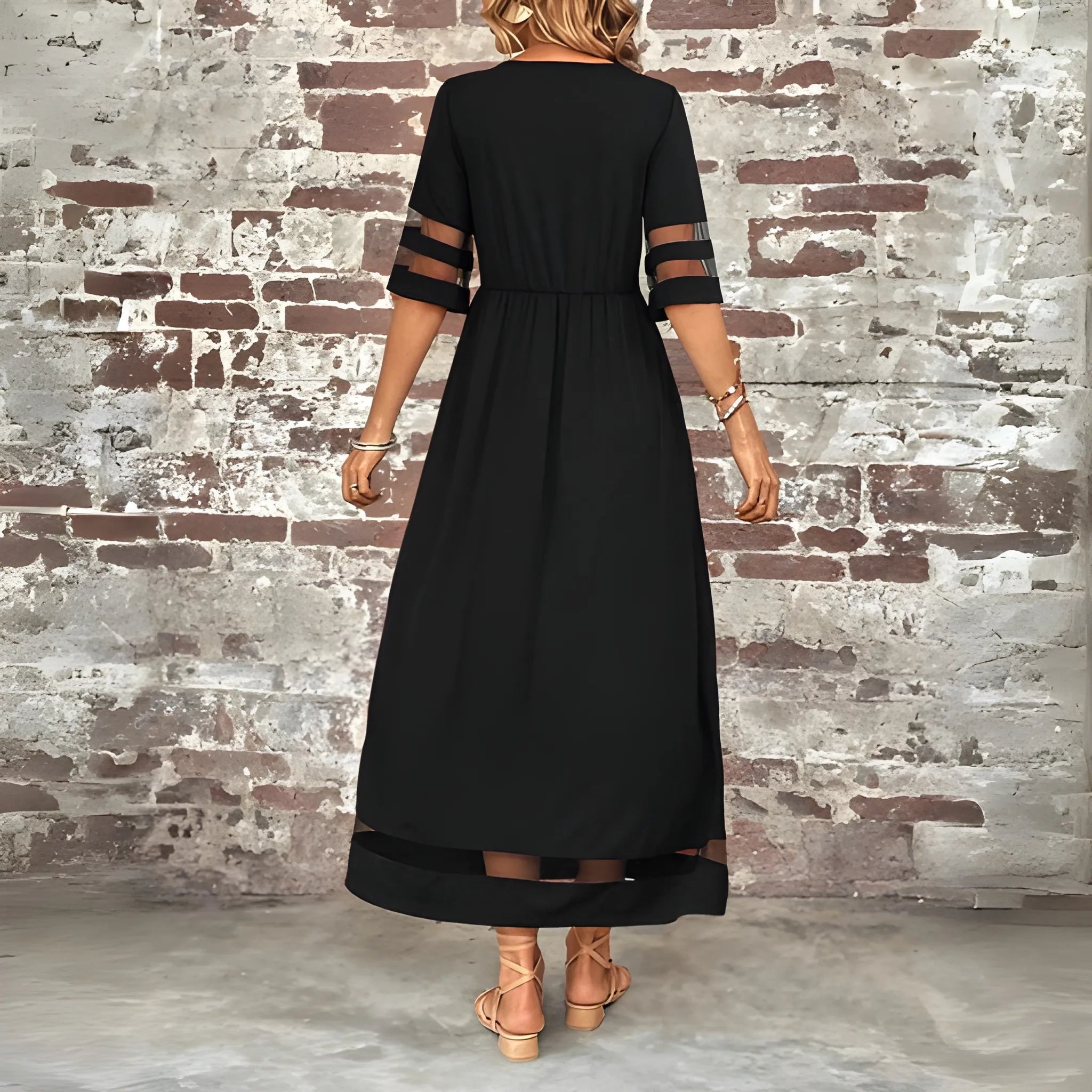 Women's Elegant Flowy Midi Summer Dress with Mesh Detail