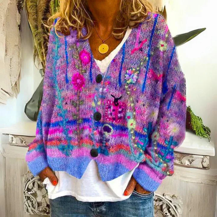 Angie | Women's Floral Warm Cardigan | Button Down