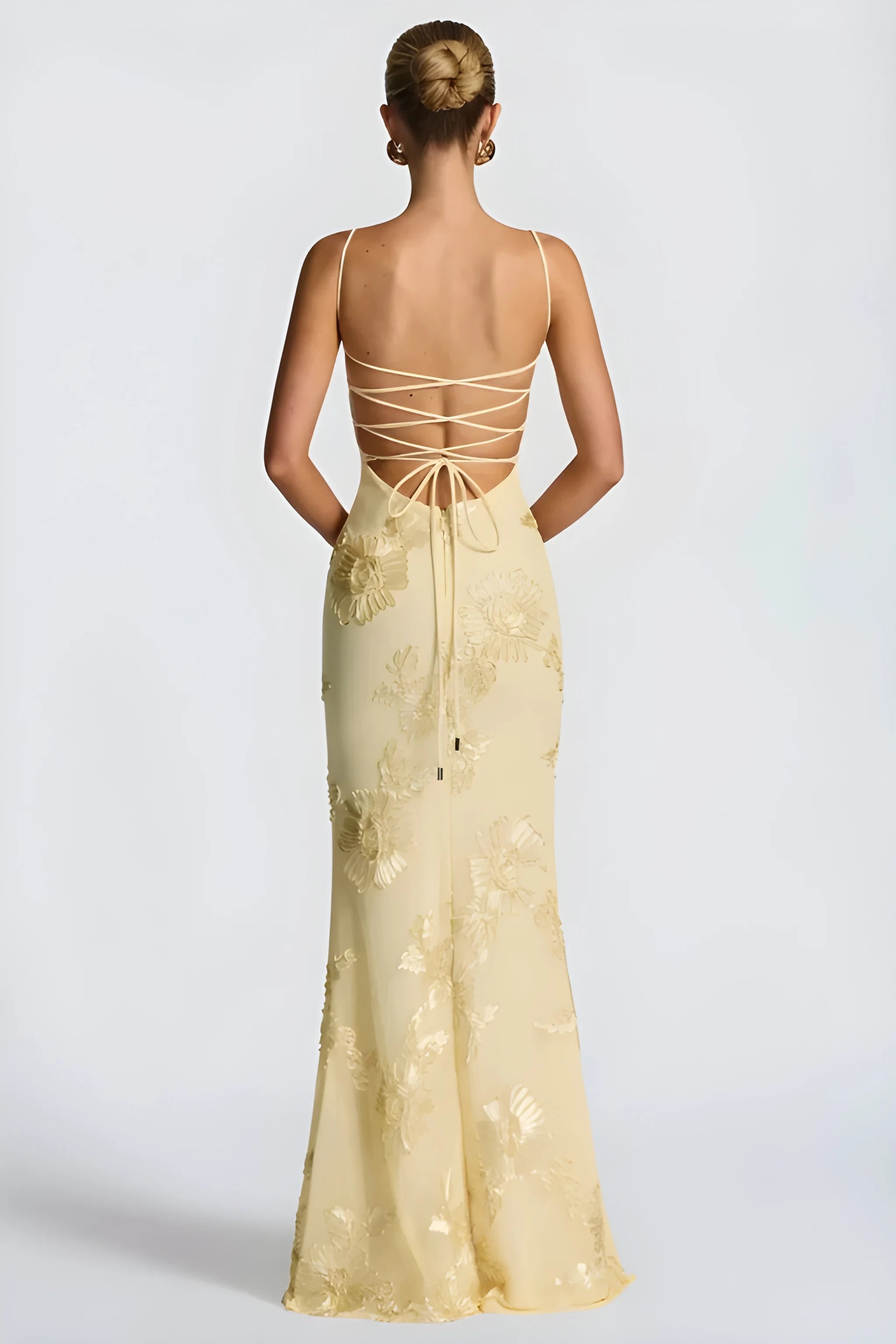 Women's Formal Elegant Maxi Wedding Guest Dress with Embroidered Detailing