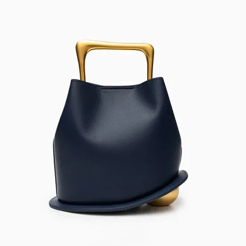 Women's Asymmetrical Hand Bag with Geometric Handle and Detachable Strap