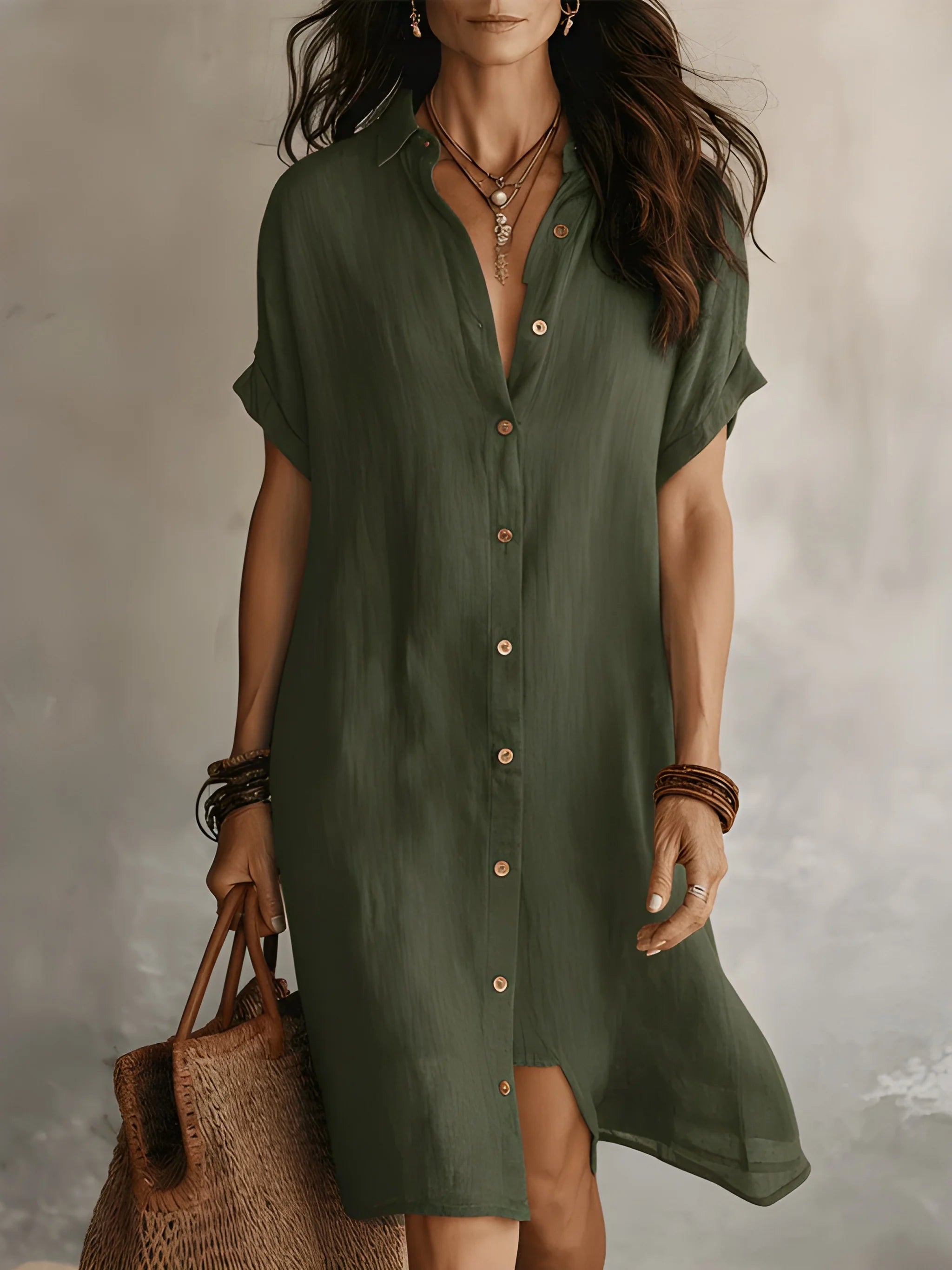 Women's Casual Boho Midi Summer Dress with Short Sleeve