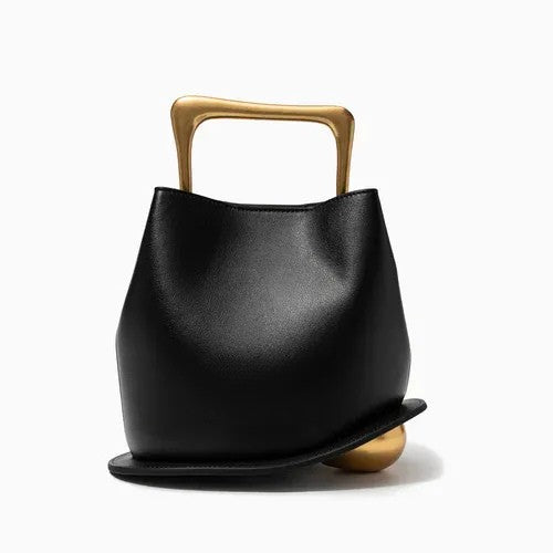 Women's Asymmetrical Hand Bag with Geometric Handle and Detachable Strap