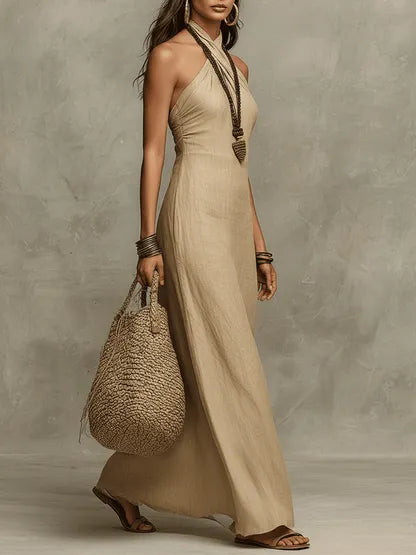 Women's Elegant Flowy Maxi Summer Dress with Halter Neck