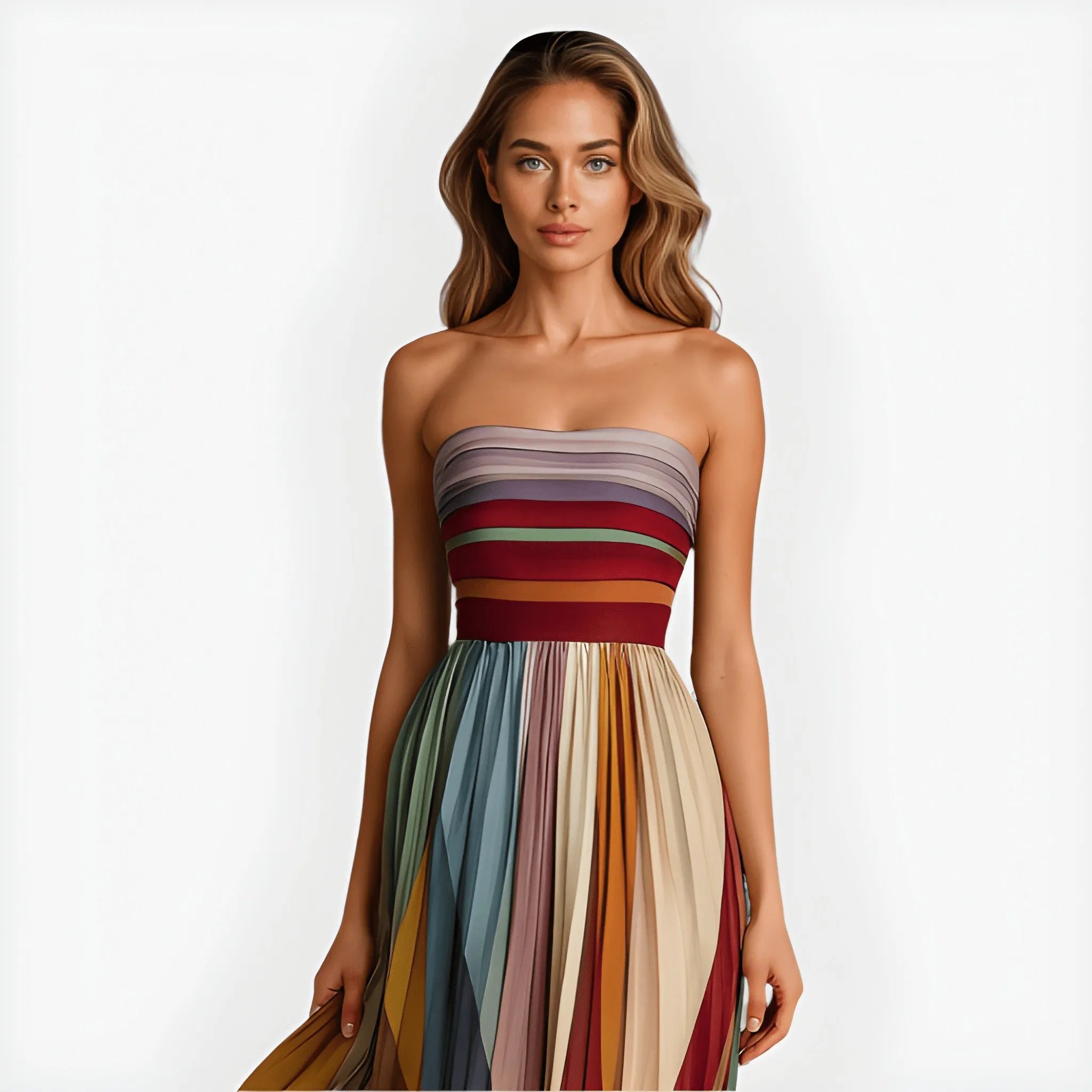 Women's Pleated Elegant Maxi Summer Dress with Strapless