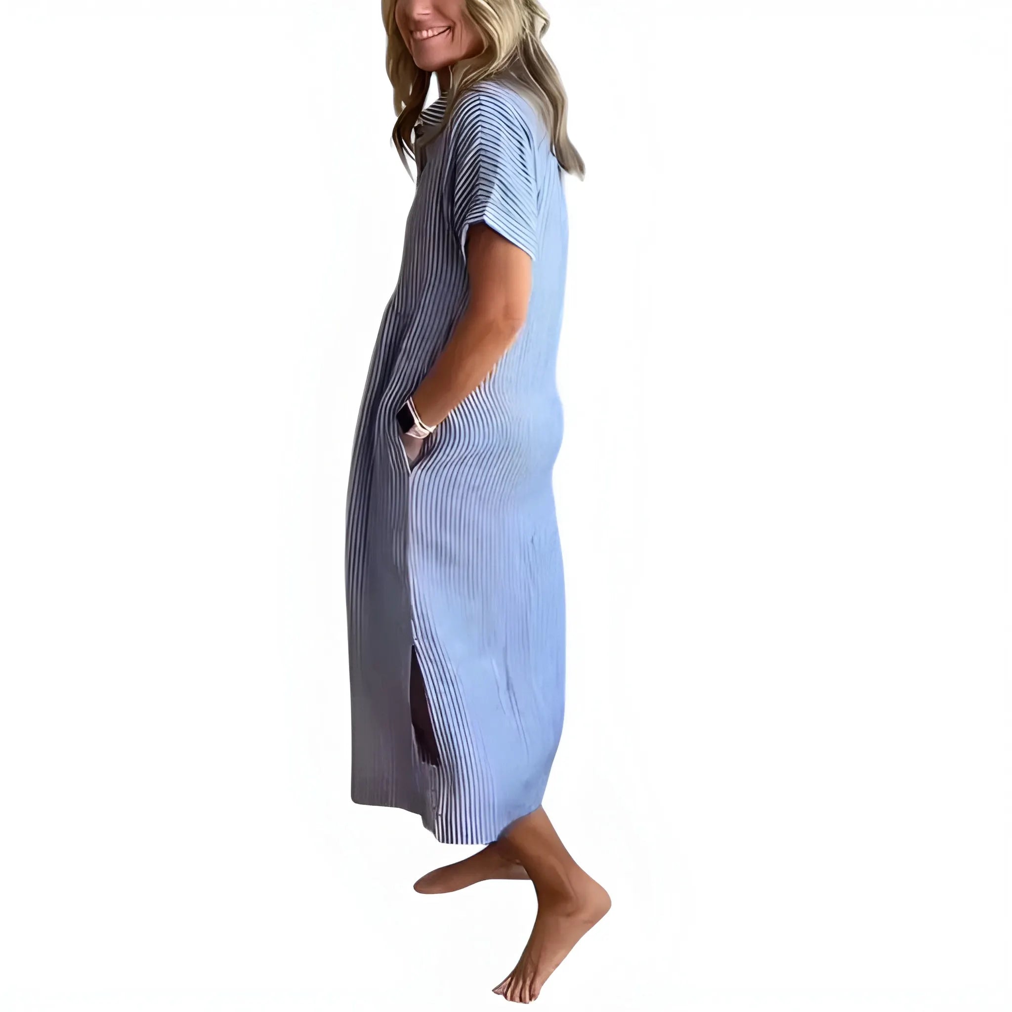Women's Casual Flowy Midi Summer Dress with Short Sleeve and Button Front