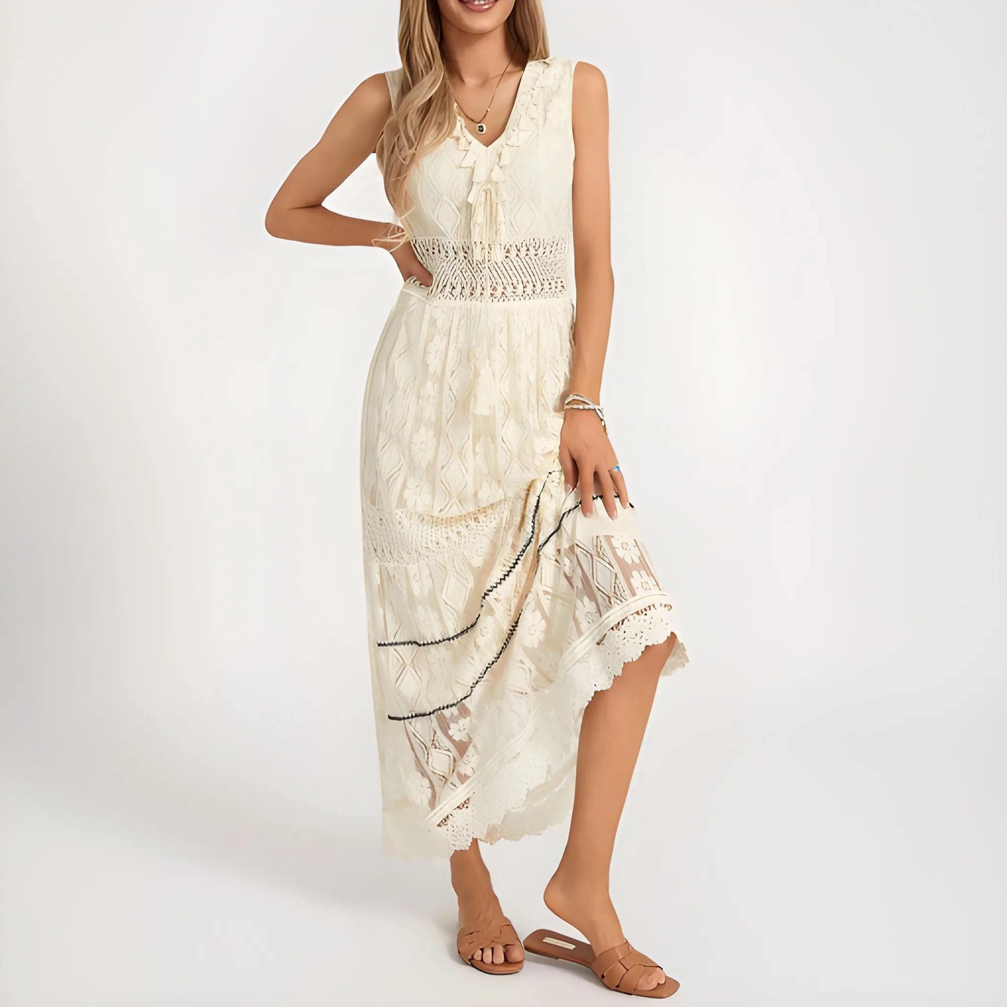 Women's Casual Boho Maxi Summer Dress with V-Neck