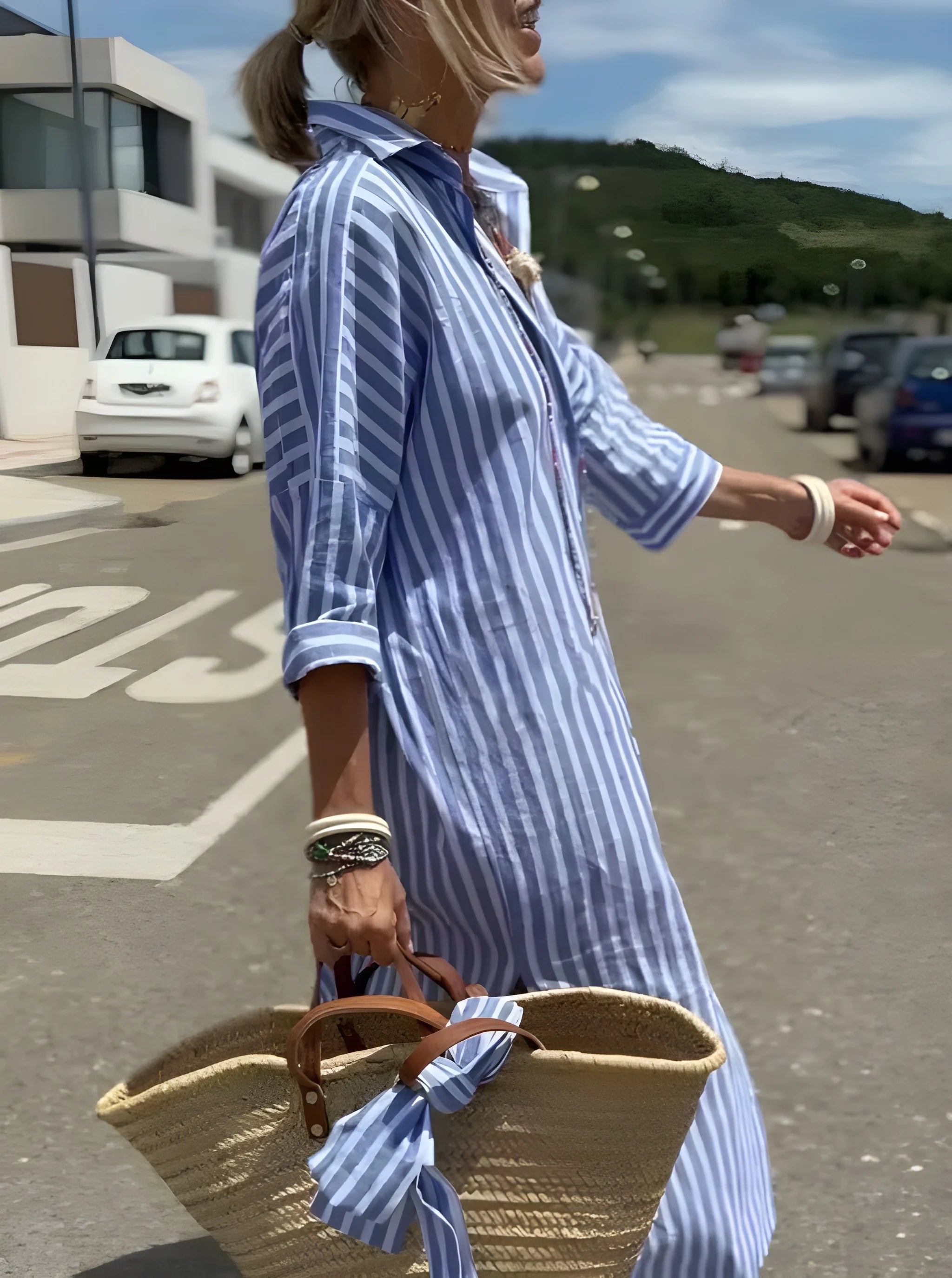 Women's Casual Printed Midi Summer Dress with 3/4 Sleeve