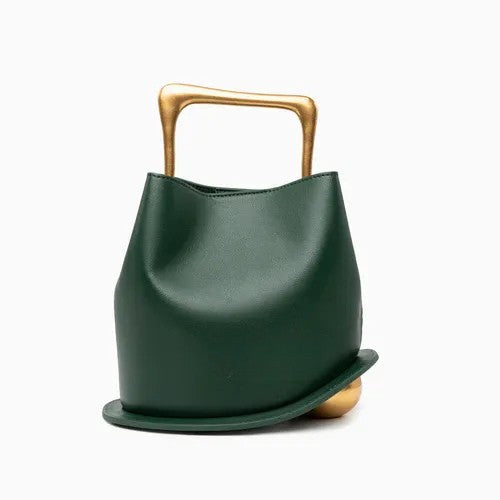 Women's Asymmetrical Hand Bag with Geometric Handle and Detachable Strap
