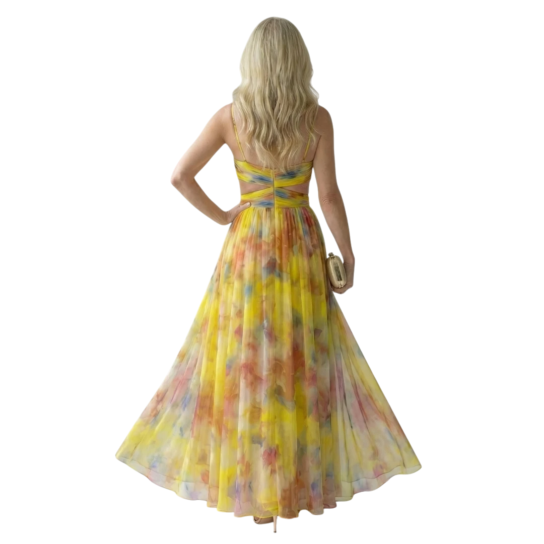 Women's Floral Maxi Wedding Guest Dress with Sweetheart Neckline and Tulle