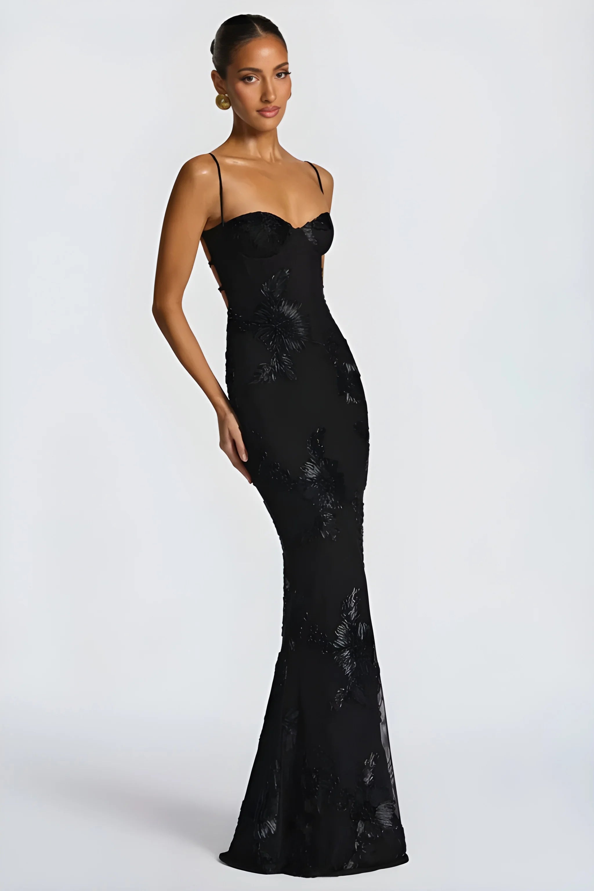 Women's Formal Elegant Maxi Wedding Guest Dress with Embroidered Detailing