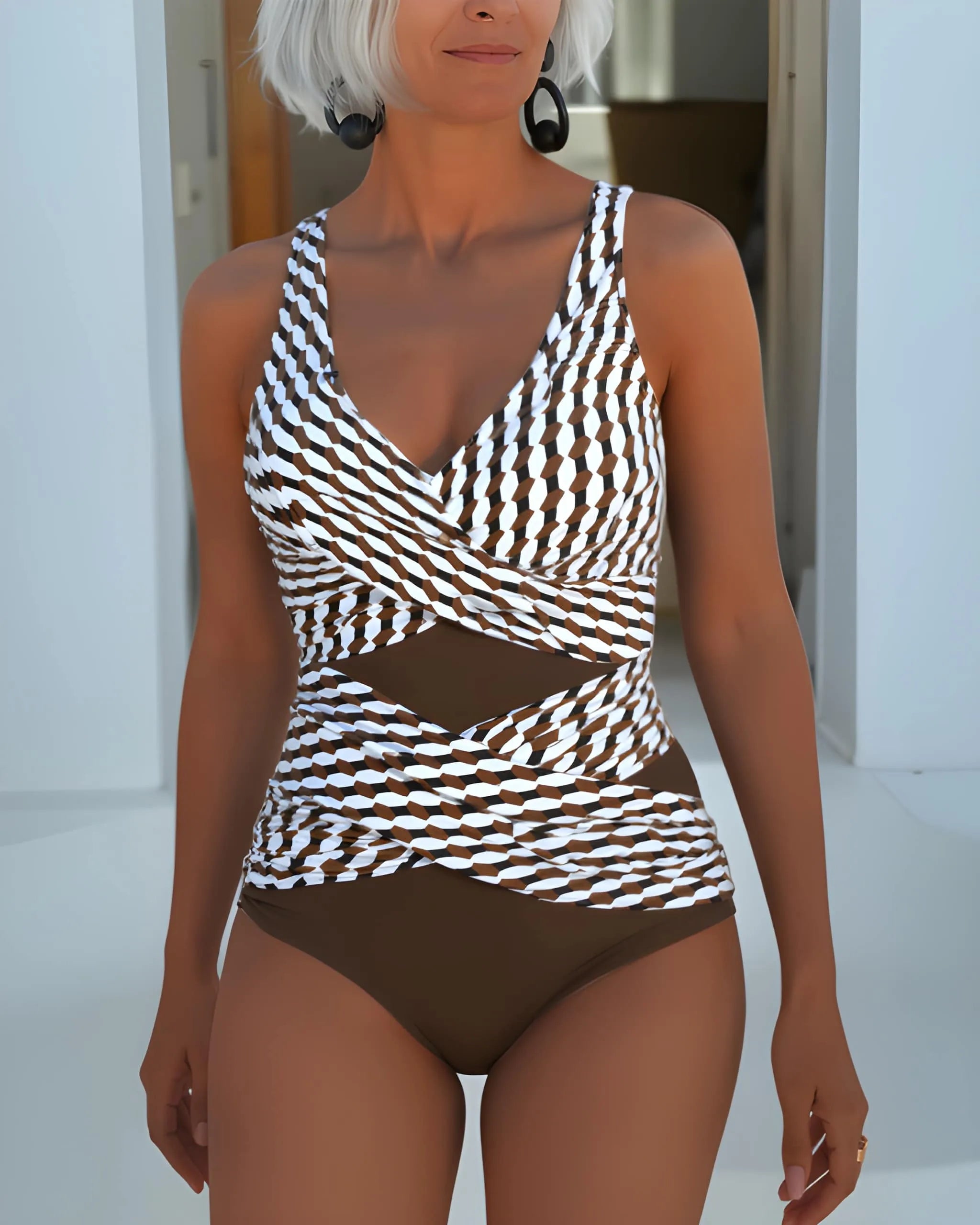 Women's Elegant Cross-Over Swimsuit with V-Neck