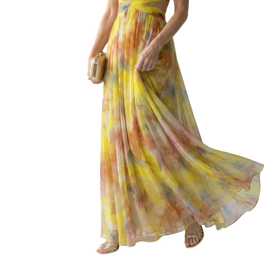 Women's Floral Maxi Wedding Guest Dress with Sweetheart Neckline and Tulle