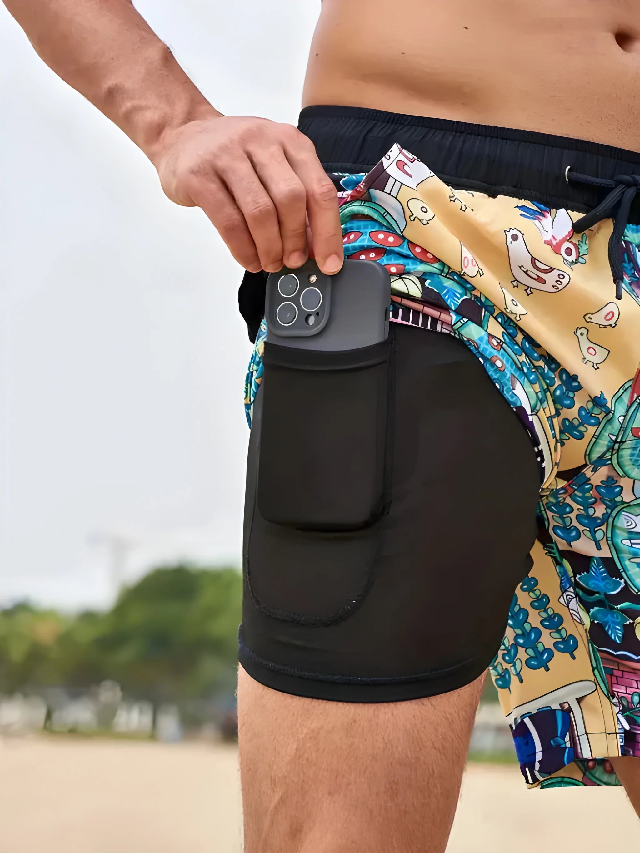 Men's Quick-Dry Athletic Swim Shorts with Compression Lining