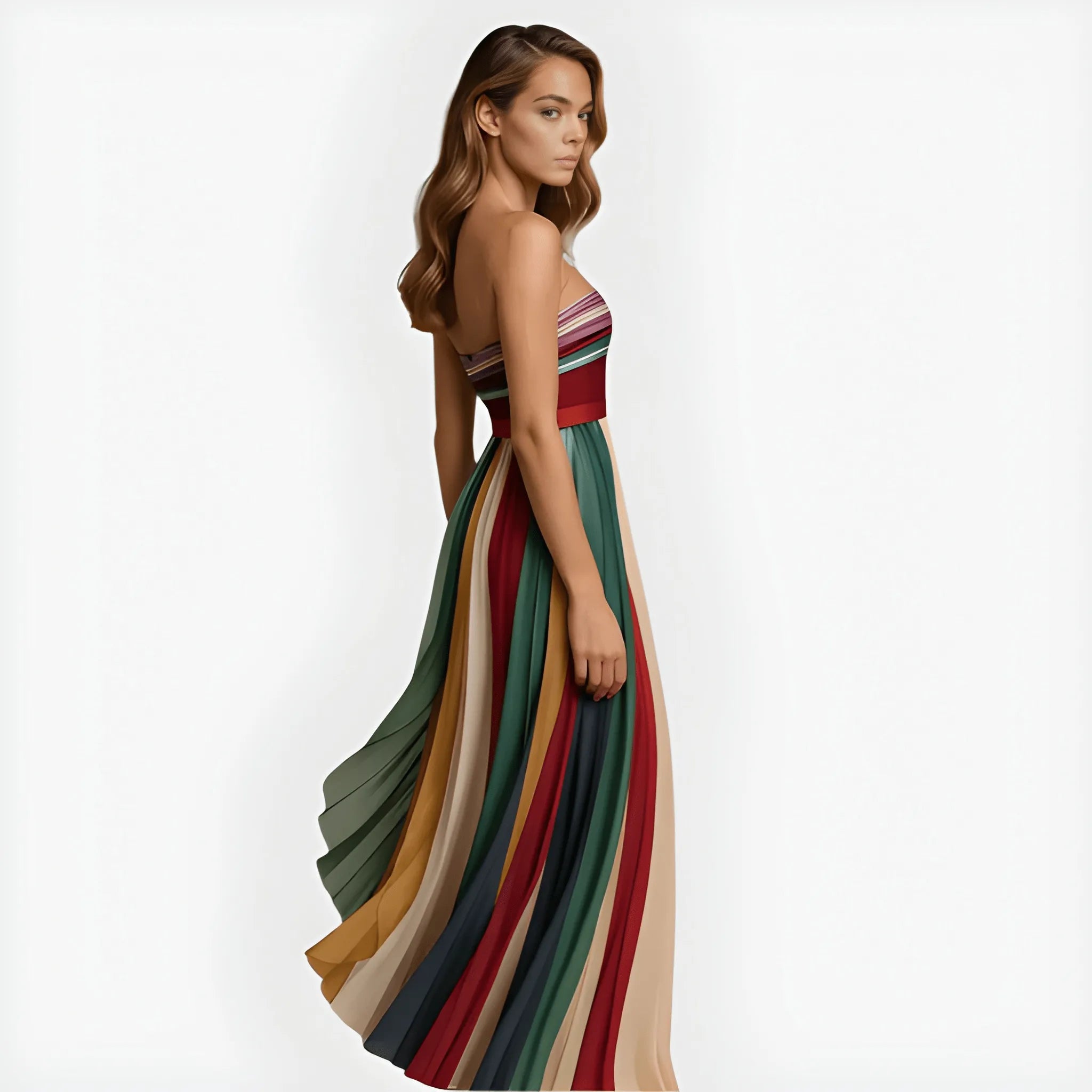 Women's Pleated Elegant Maxi Summer Dress with Strapless