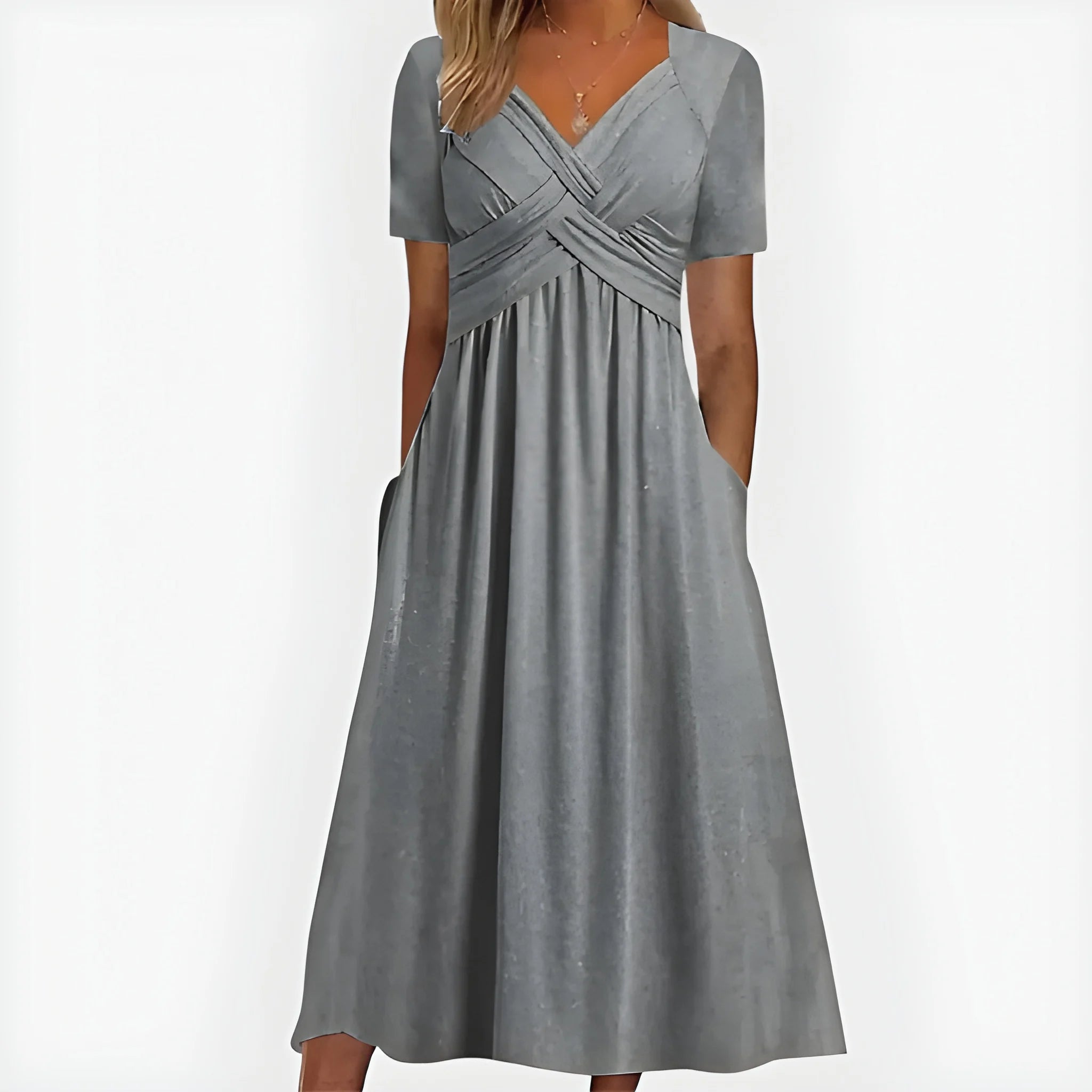 Women's Elegant Flowy Midi Summer Dress with V Neck