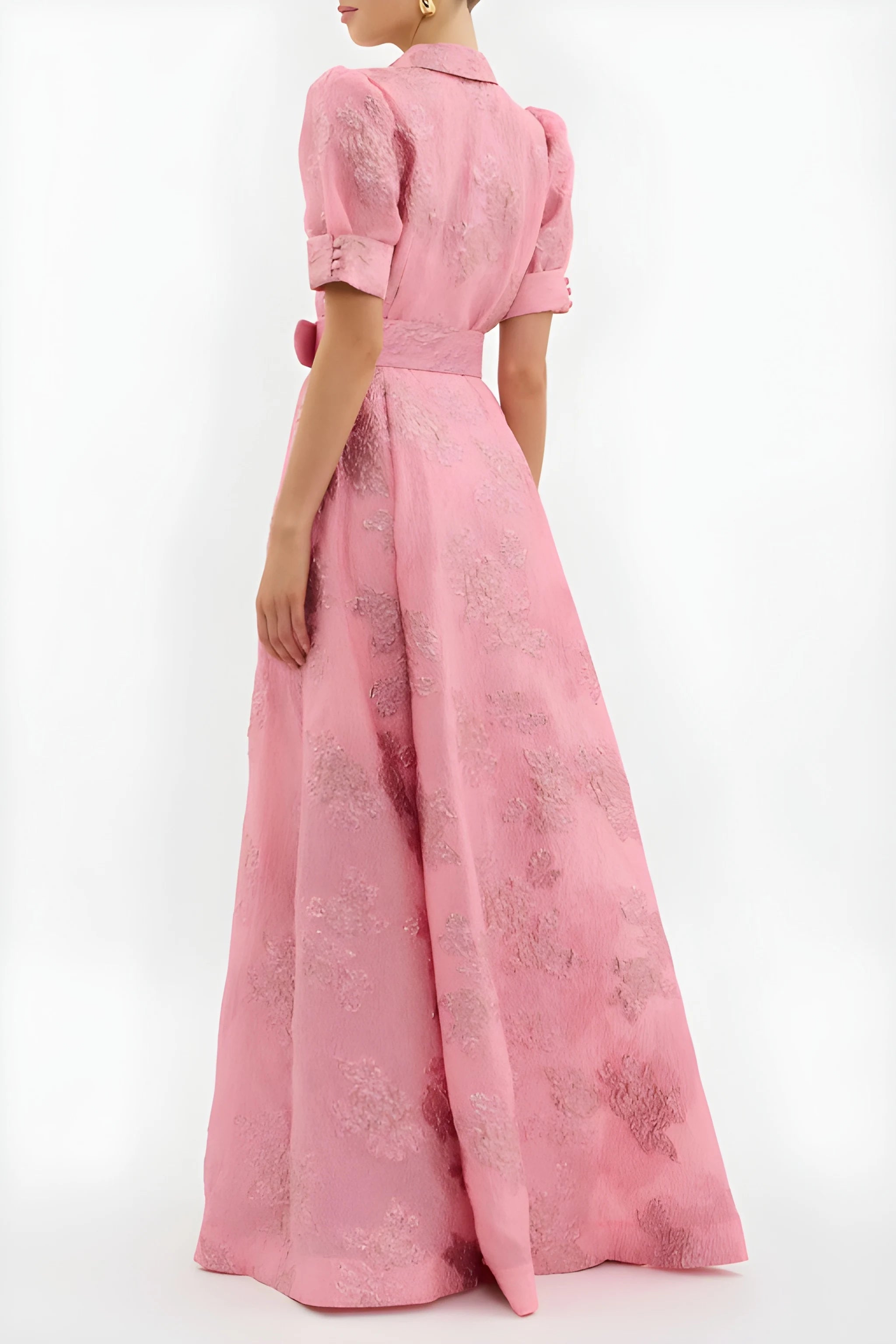 Women's Formal Floral Maxi Wedding Guest Dress with Puff Sleeve