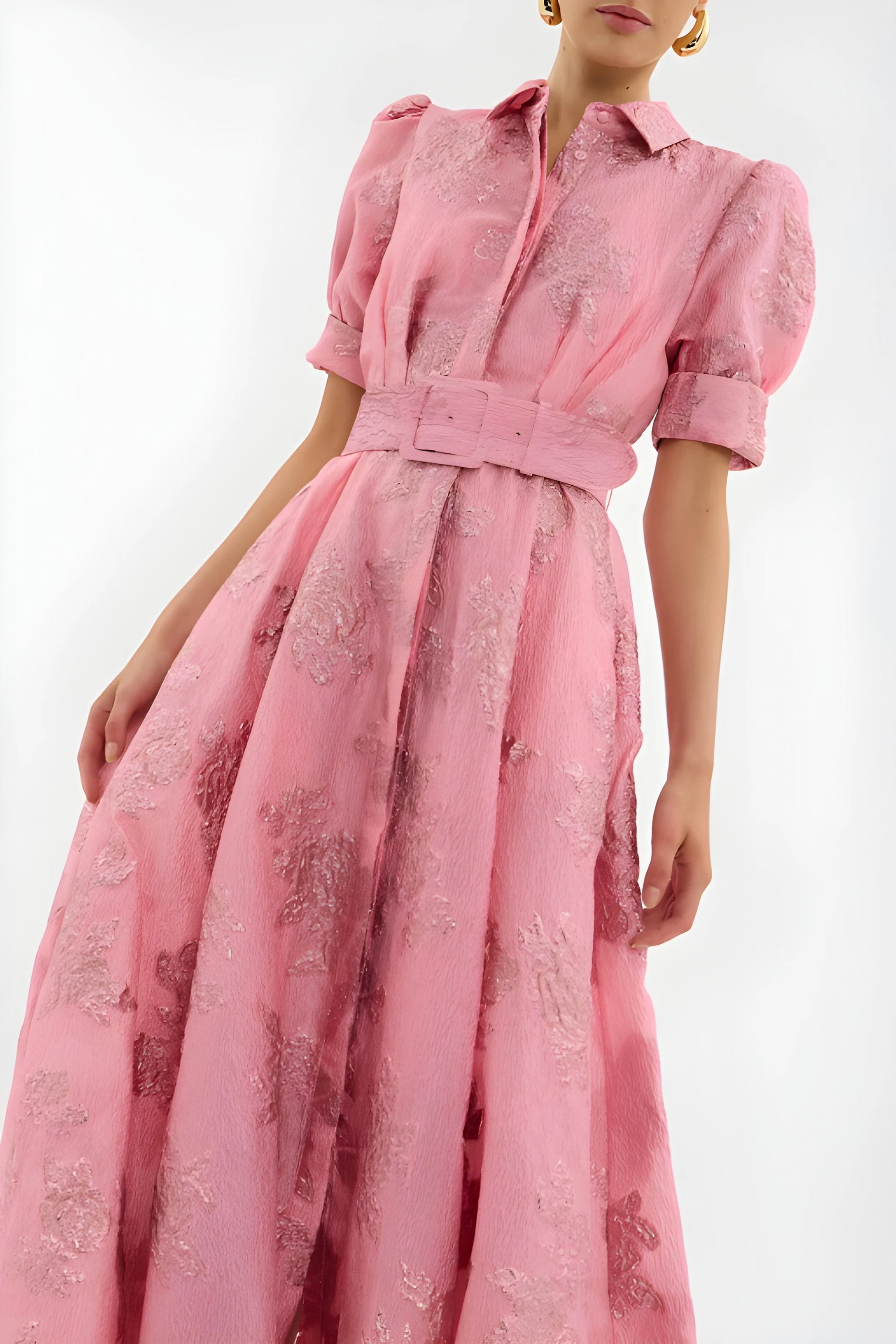 Women's Formal Floral Maxi Wedding Guest Dress with Puff Sleeve