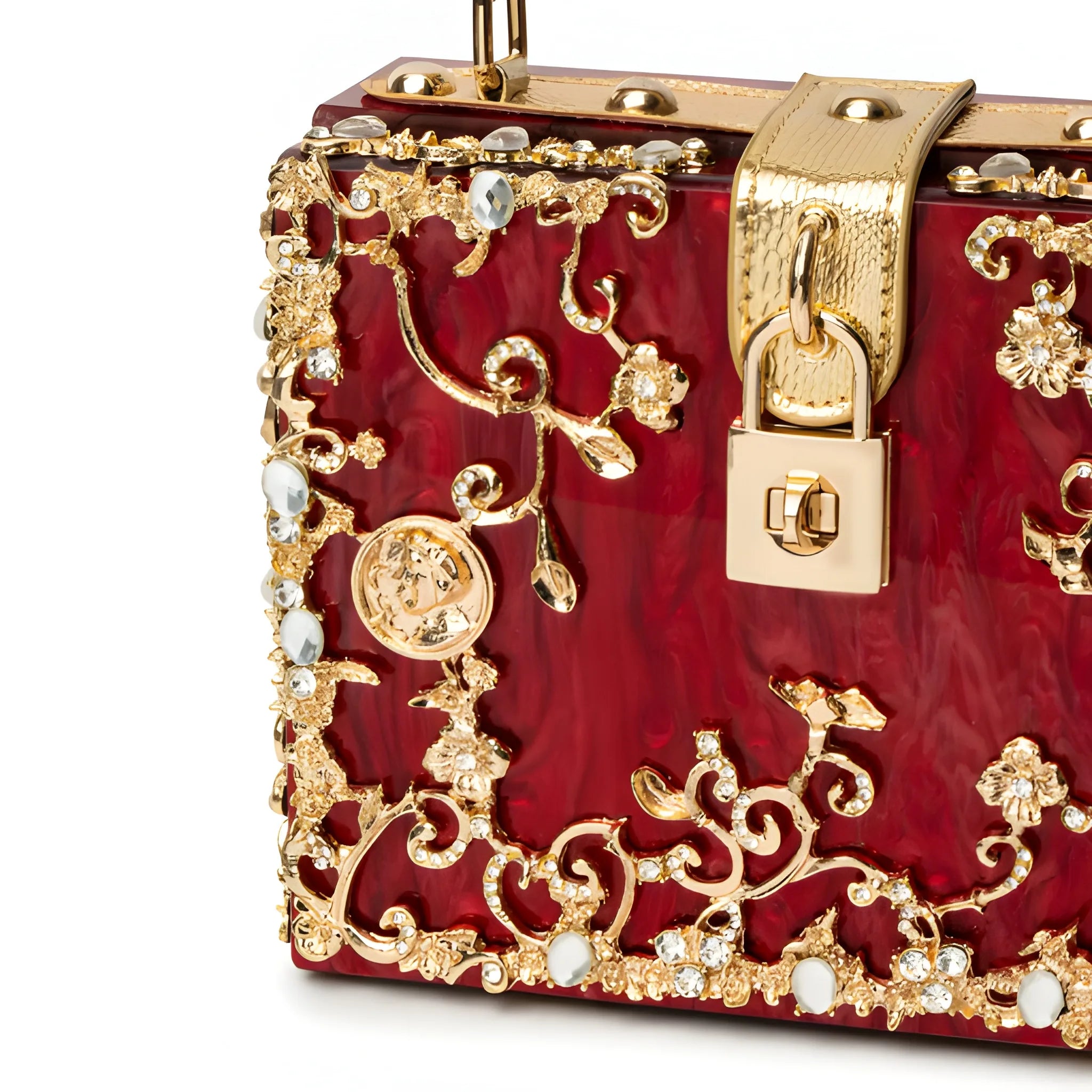 Women's Structured Hand Bag with Floral Embellishments and Top Handle