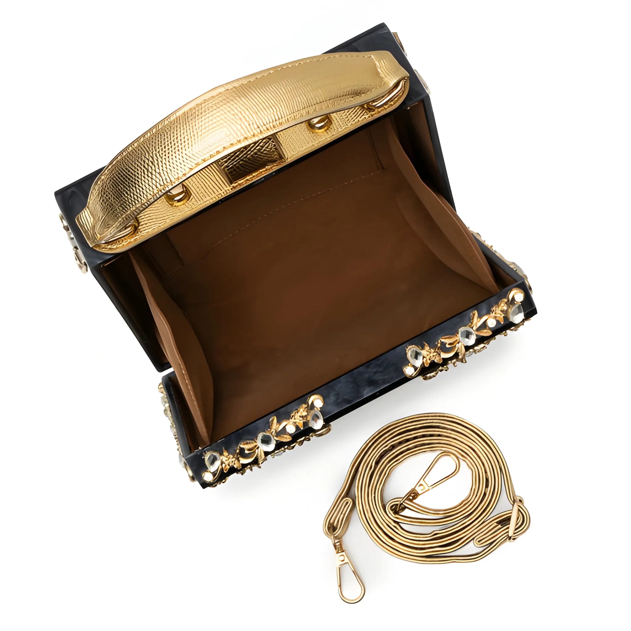 Women's Structured Hand Bag with Floral Embellishments and Top Handle
