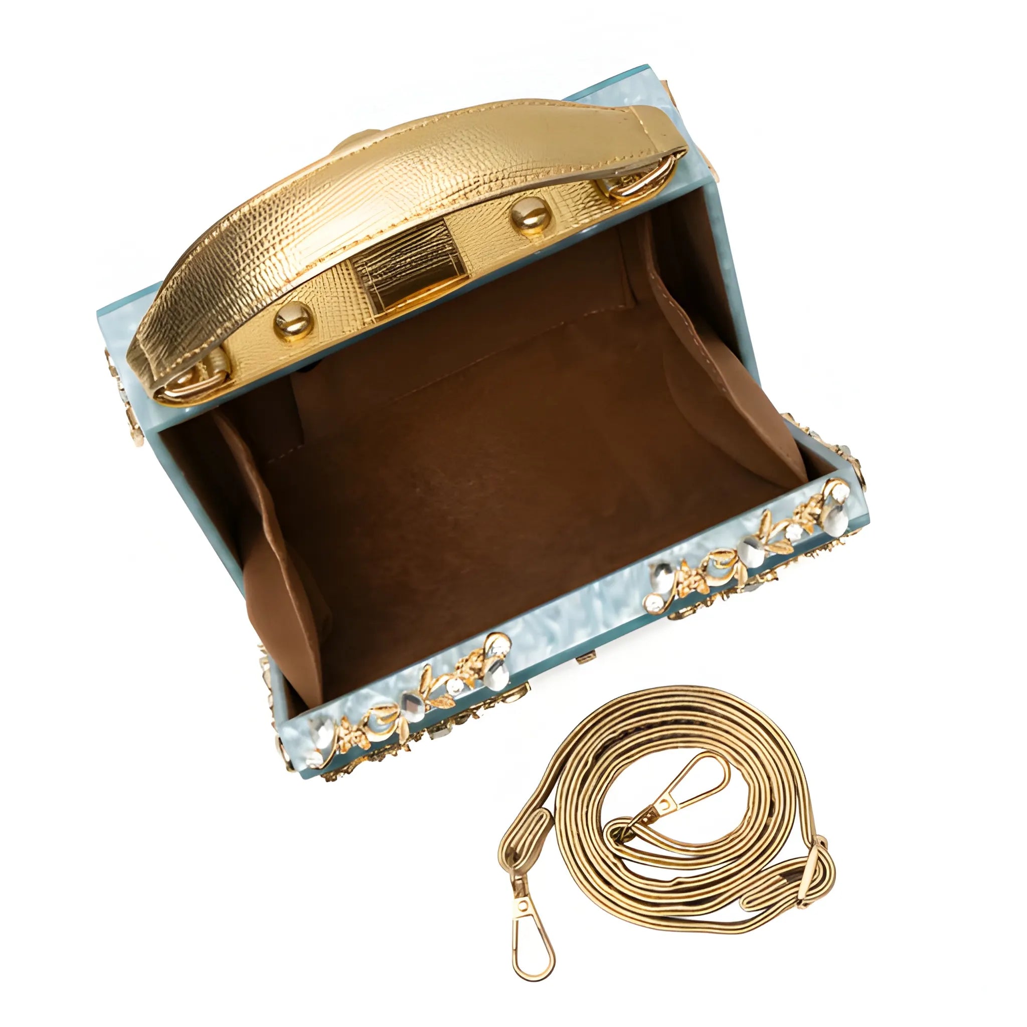 Women's Structured Hand Bag with Floral Embellishments and Top Handle