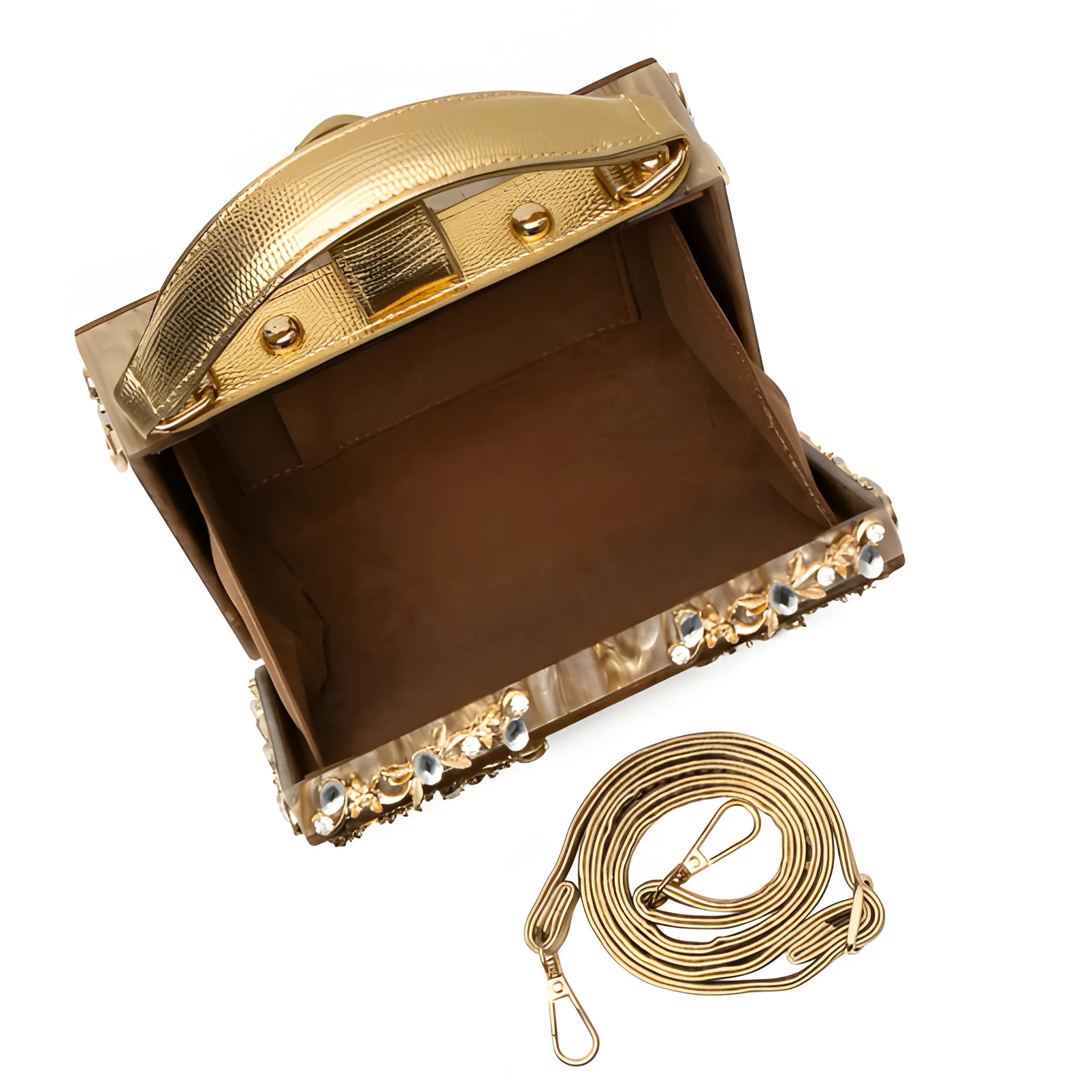 Women's Structured Hand Bag with Floral Embellishments and Top Handle
