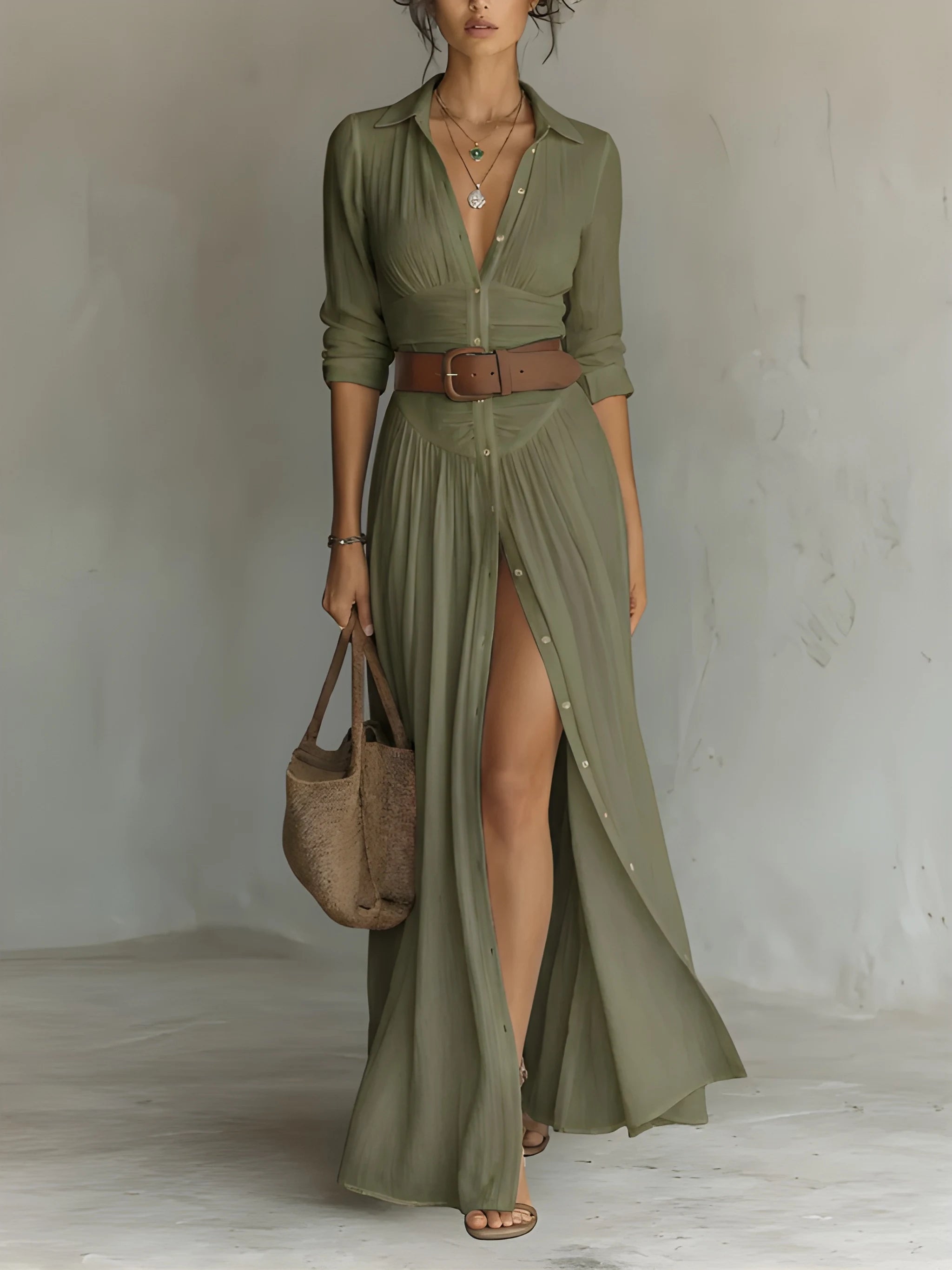 Women's Casual Flowy Maxi Summer Dress with Button Front