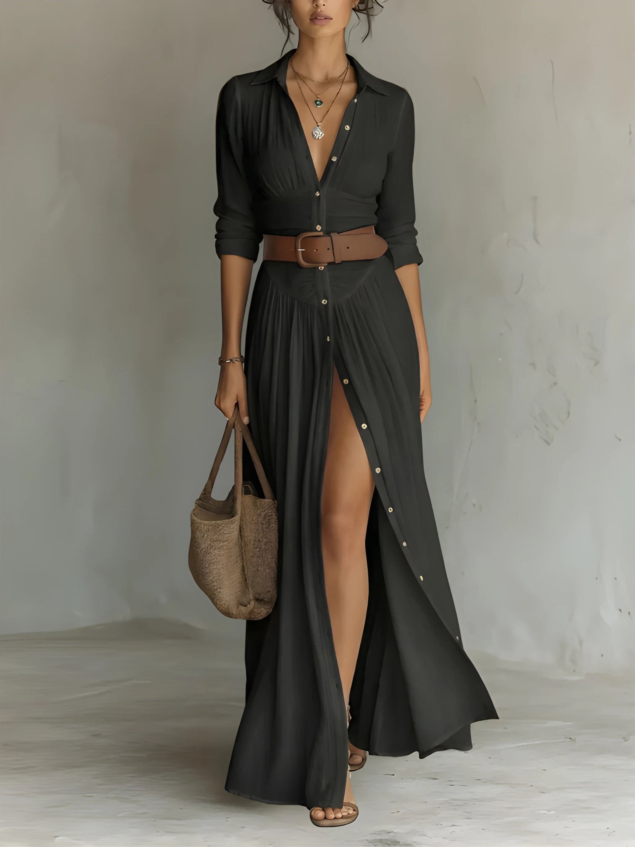 Women's Casual Flowy Maxi Summer Dress with Button Front