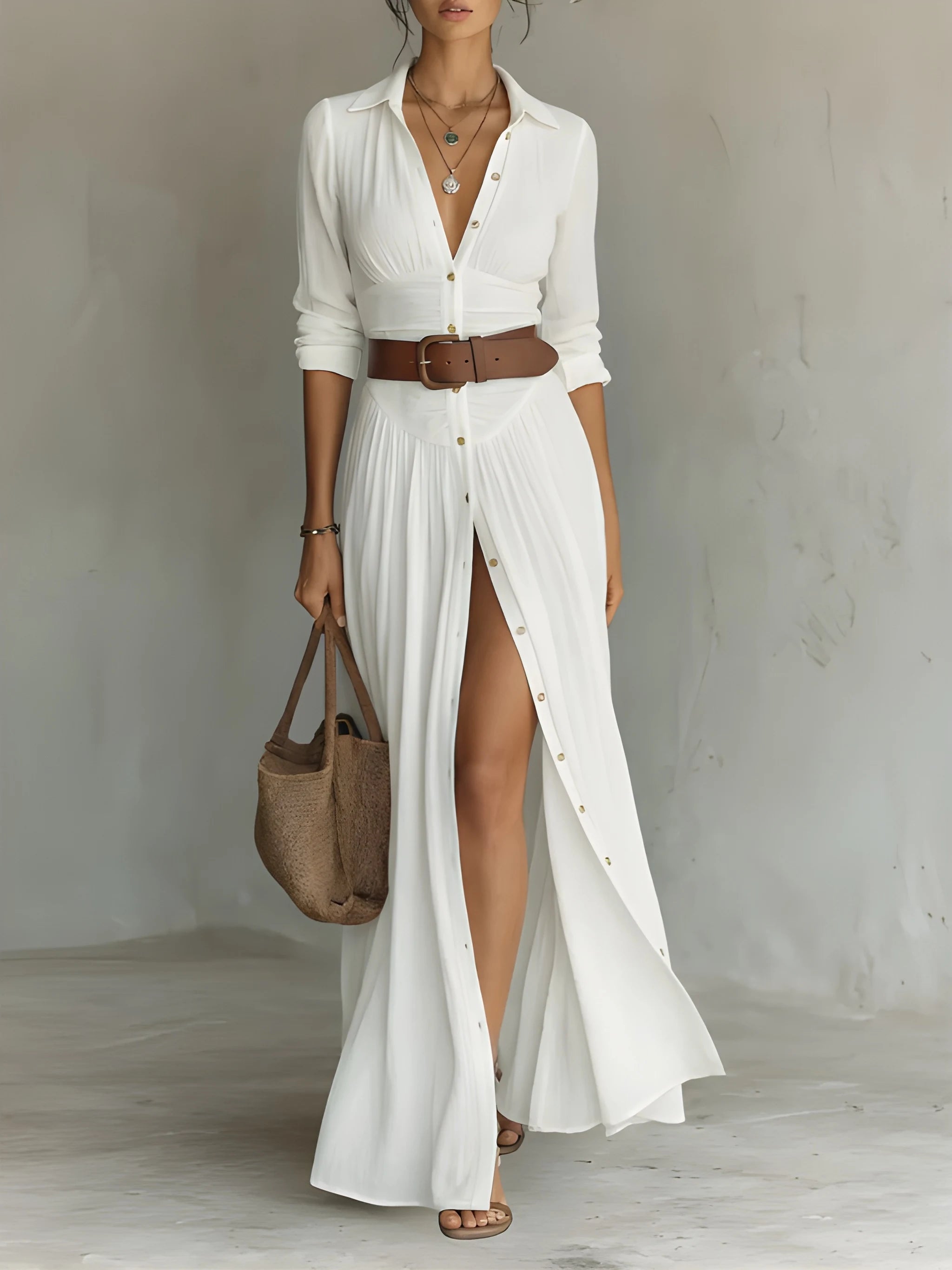 Women's Casual Flowy Maxi Summer Dress with Button Front