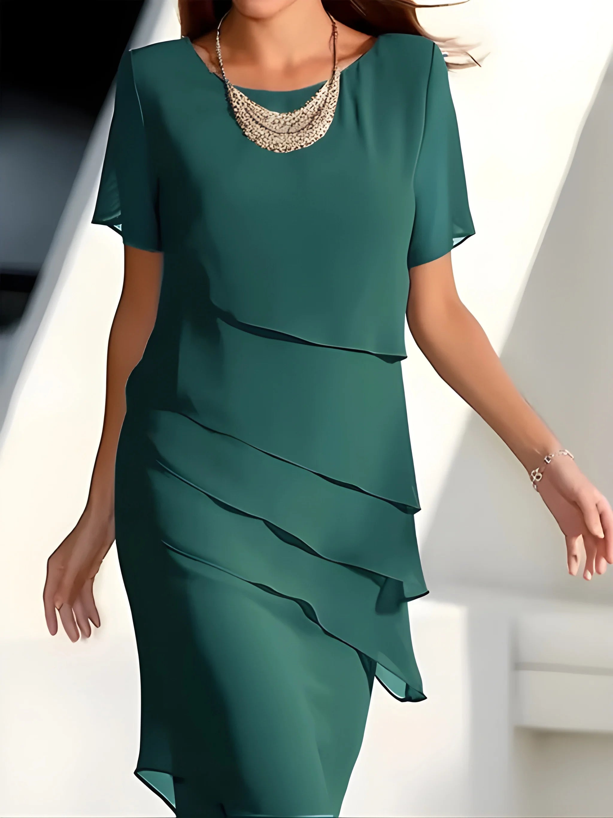 Women's Elegant Flowy Midi Summer Dress with Layered Ruffles