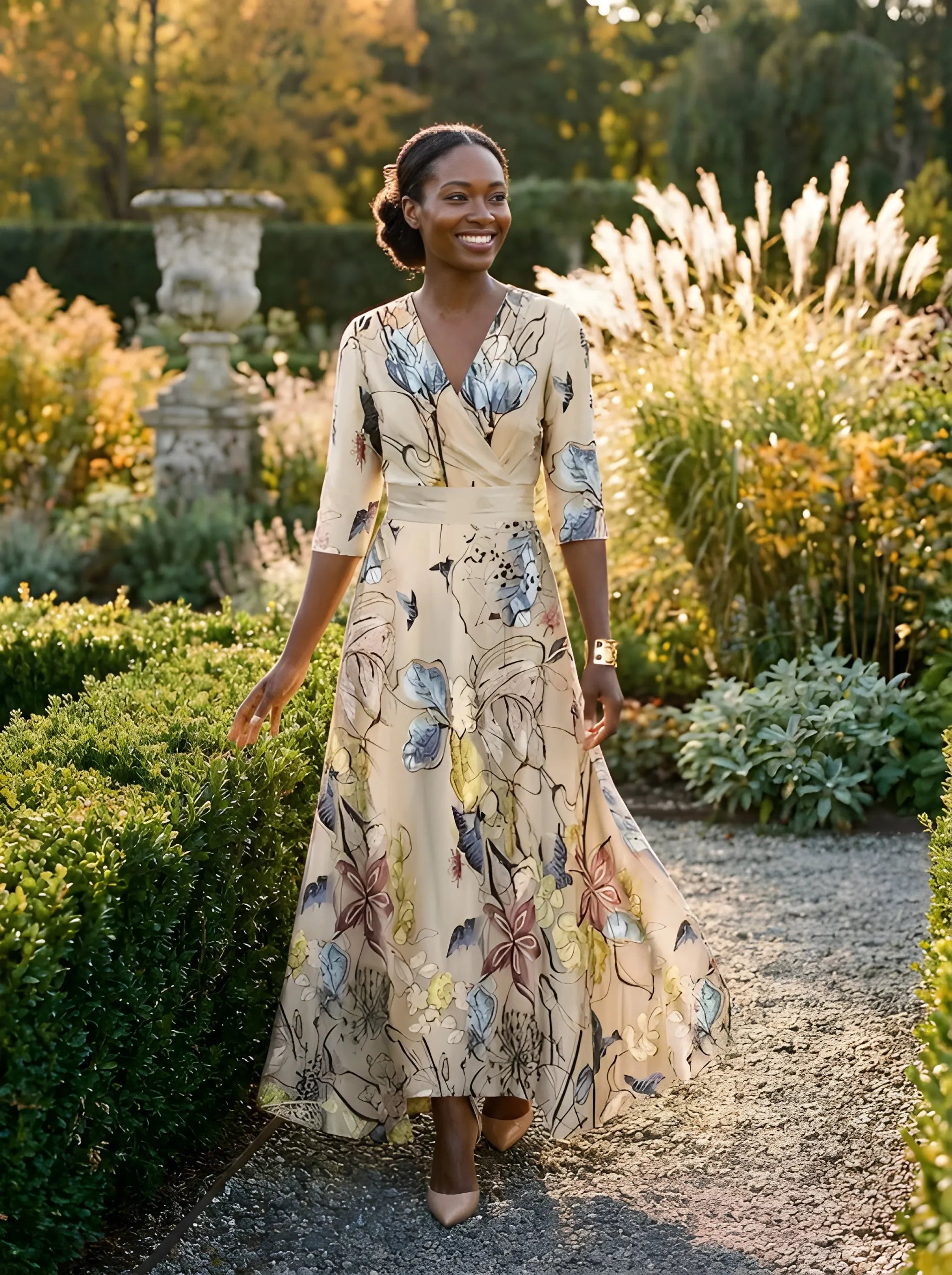 Women's Floral Boho Maxi Summer Dress with V-Neck and Flowy Silhouette
