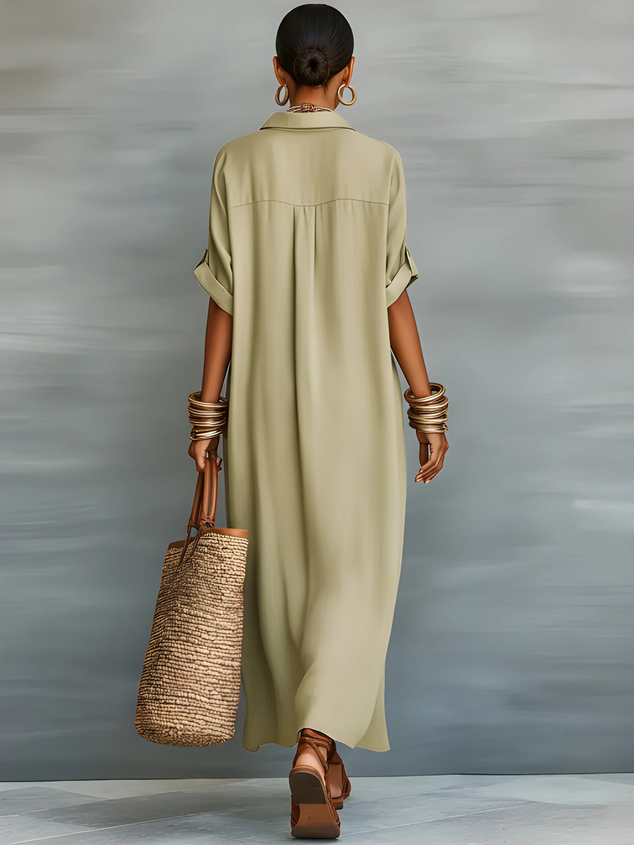 Women's Casual Flowy Maxi Summer Dress with Short Sleeve
