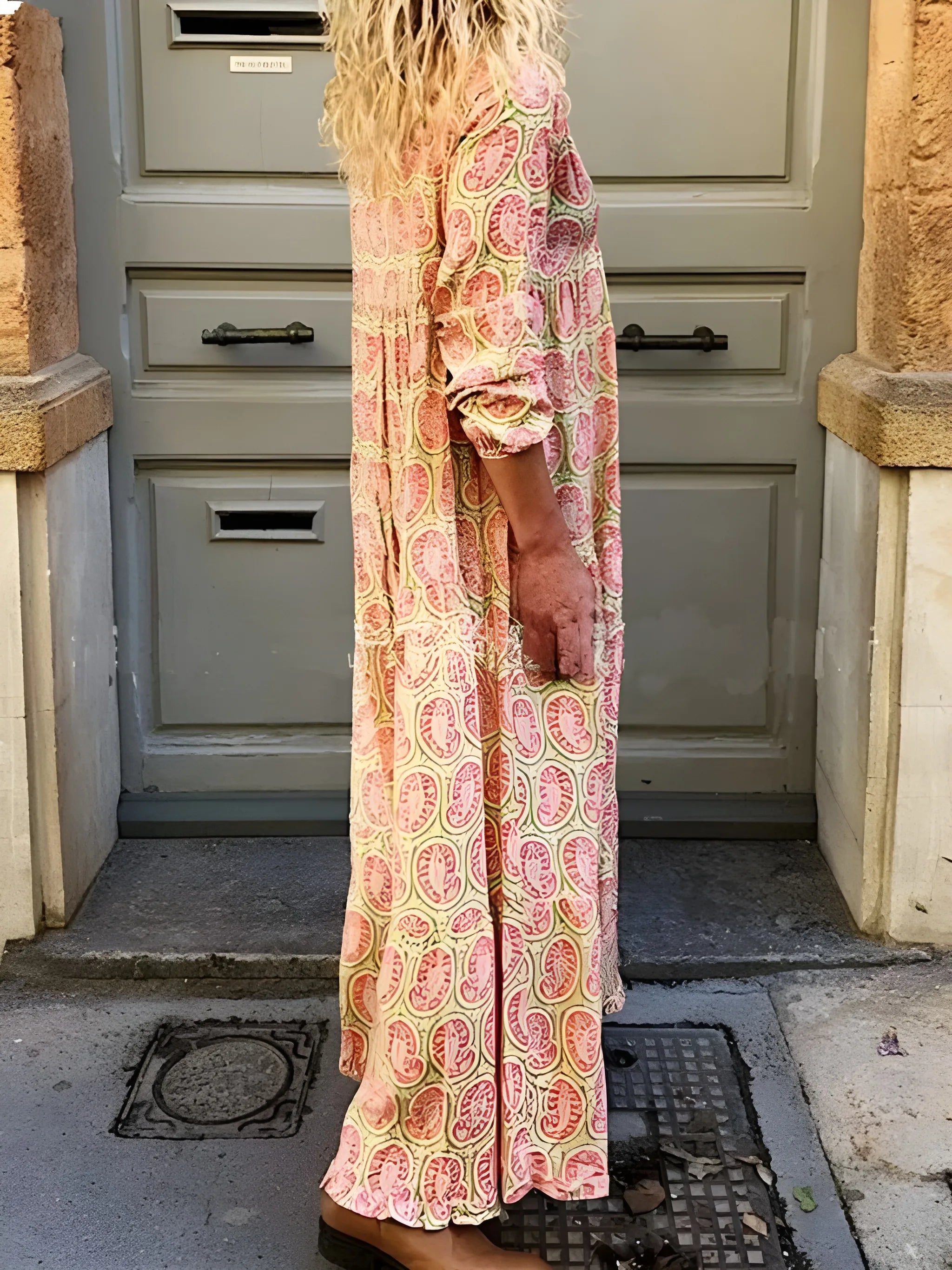 Women's Printed Flowy Maxi Summer Dress with V-Neck